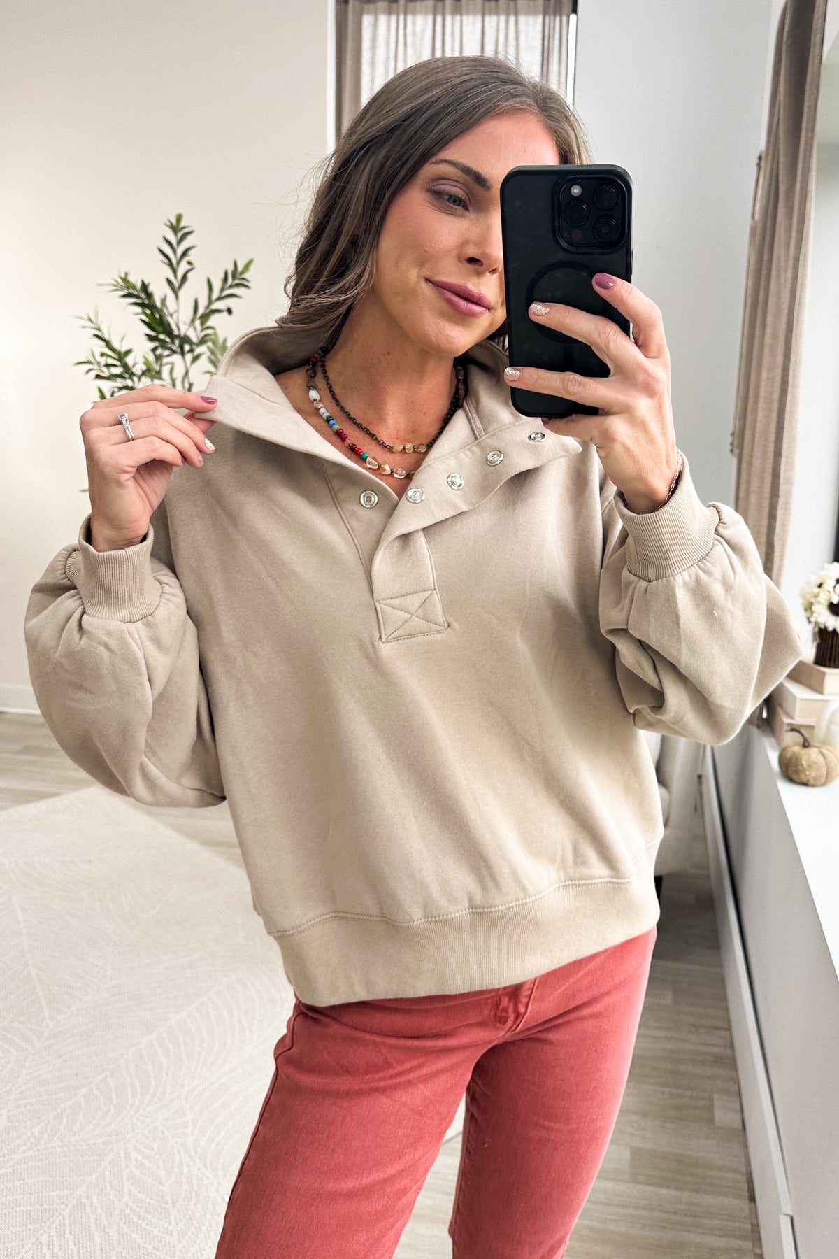 Fleece Sweatshirt with Snap Detail