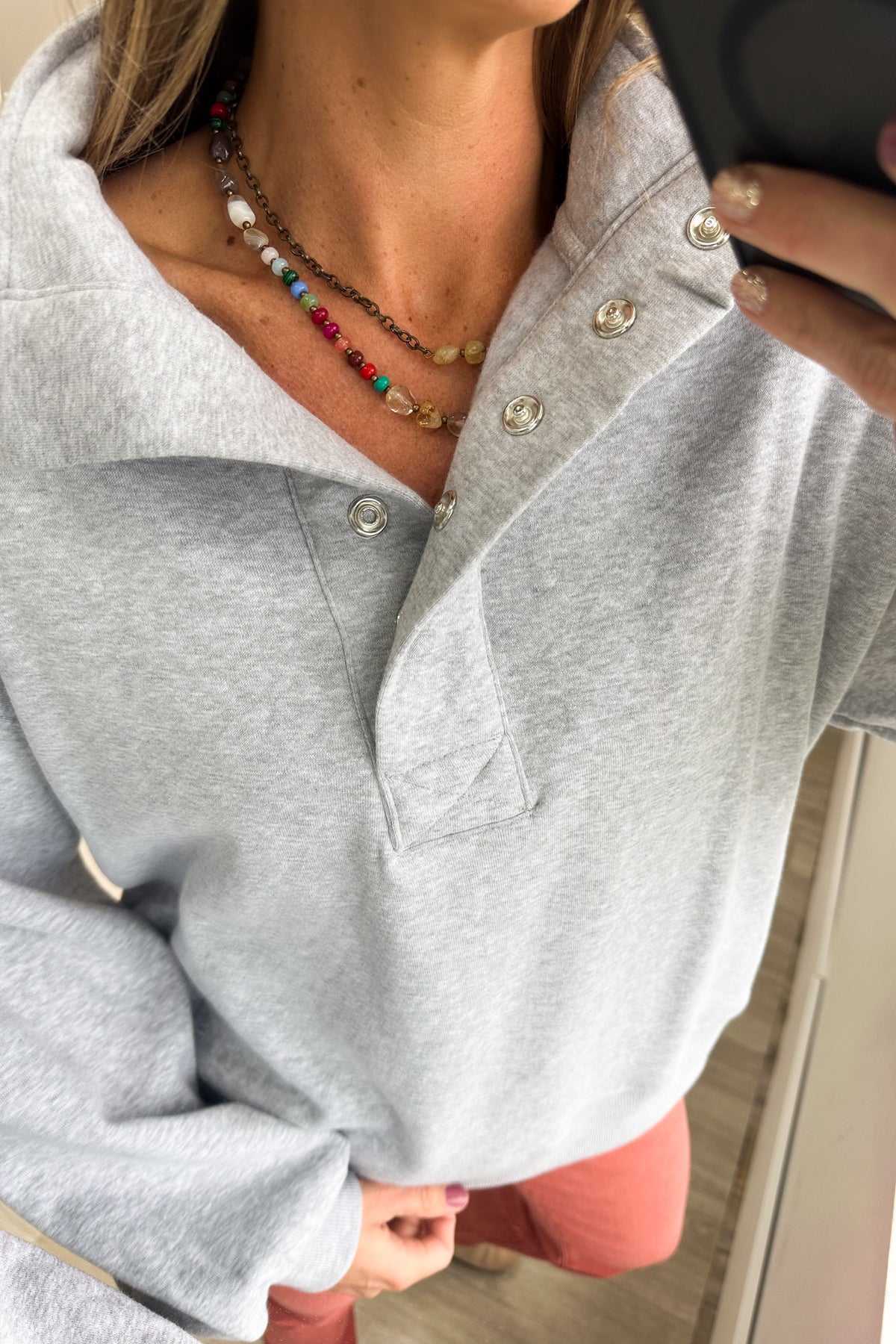 Fleece Sweatshirt with Snap Detail