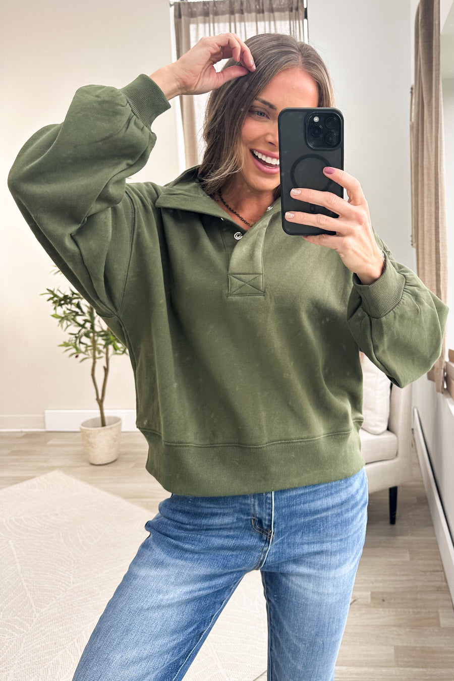 Fleece Sweatshirt with Snap Detail