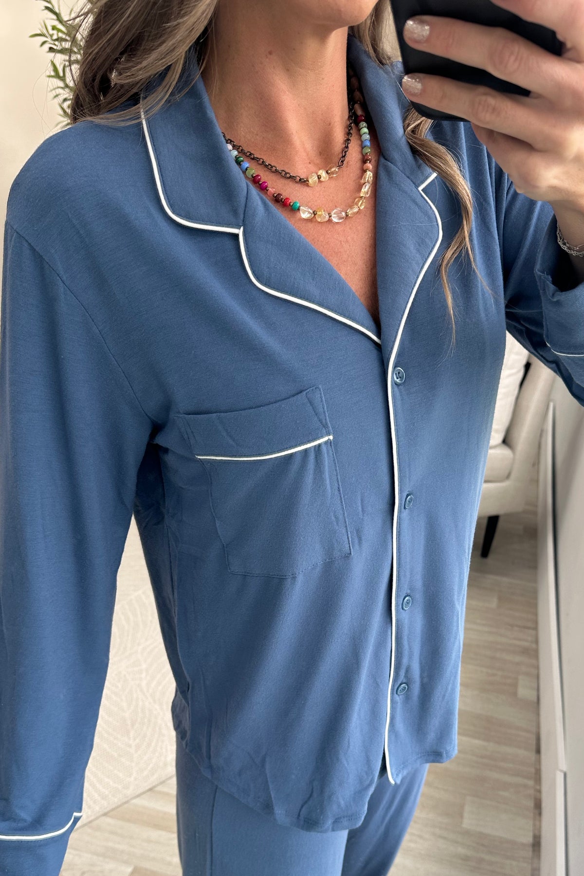 Dusty Blue Button Up And Pants Set