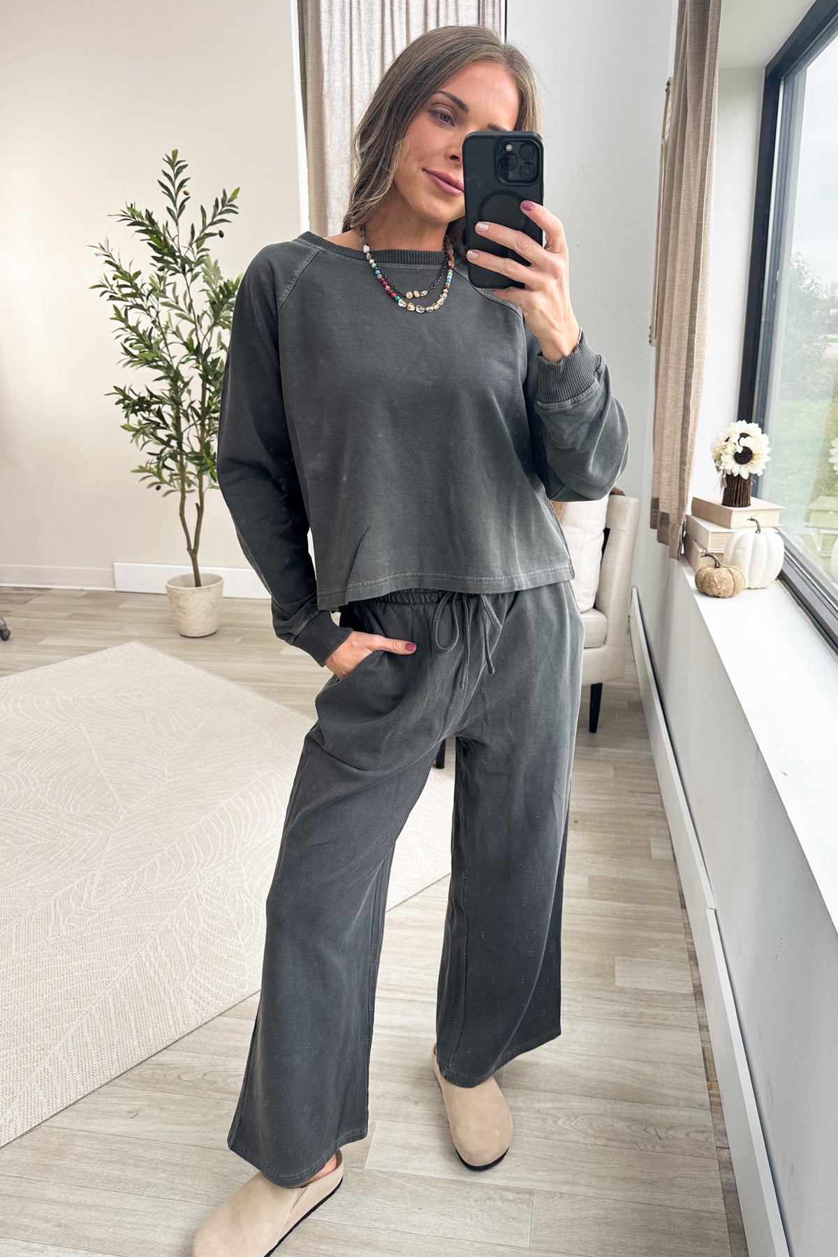 Washed French Terry Sweatshirt and Pant Set