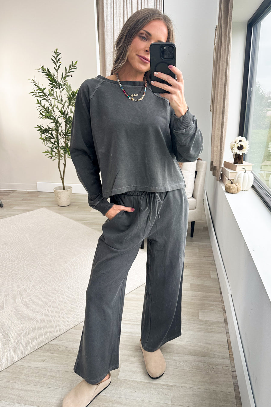 Washed French Terry Sweatshirt and Pant Set