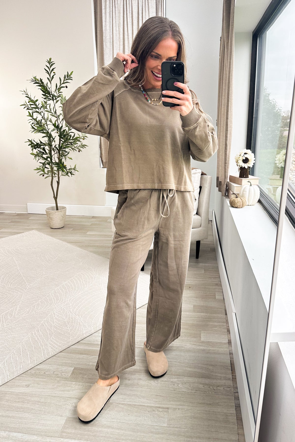 Washed French Terry Sweatshirt and Pant Set