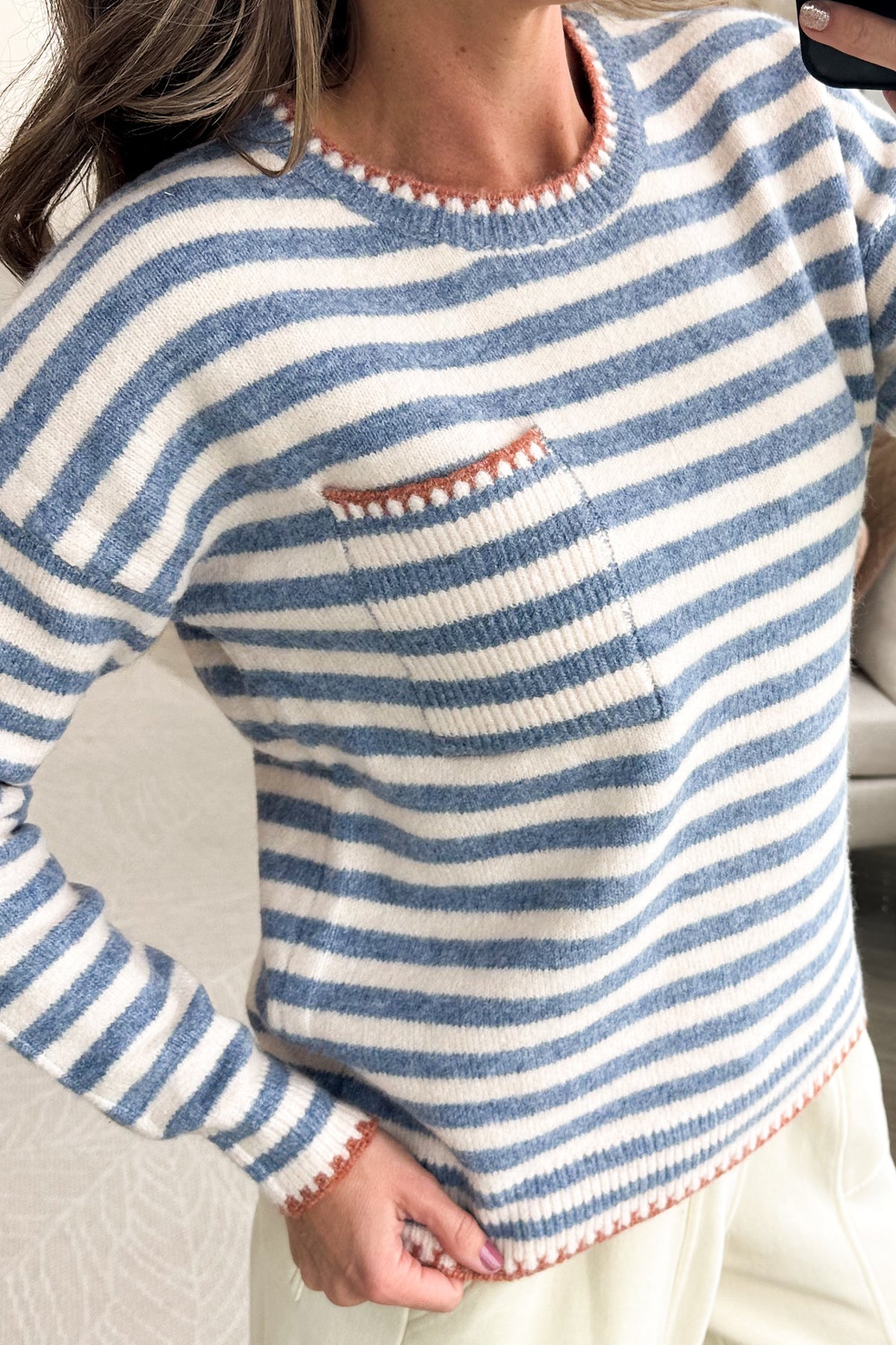 Staccato Dusty Blue Stripe Sweater Top