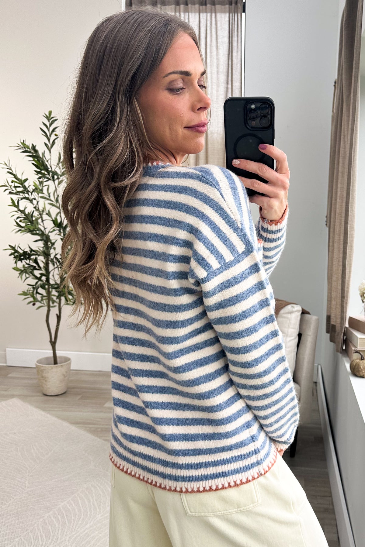 Staccato Dusty Blue Stripe Sweater Top