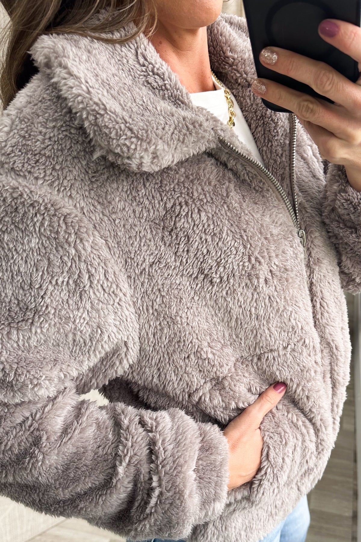 Light Mocha Sherpa Zip Up Jacket