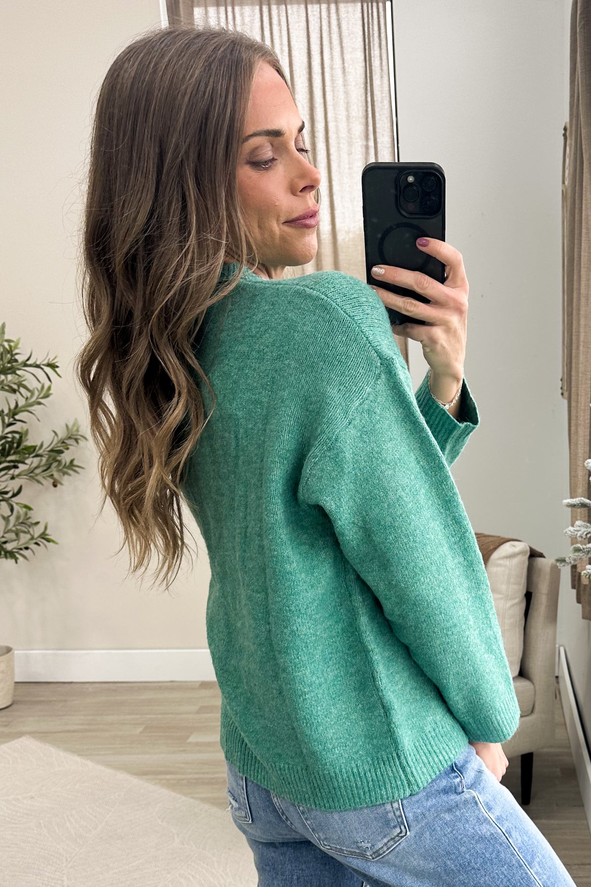 Dark Mint Christmas Ornament Sequin Sweater