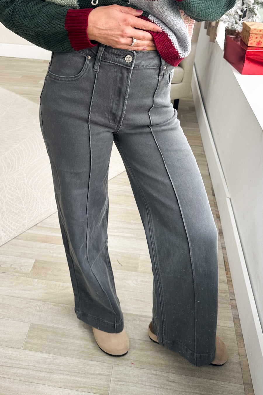 High Rise Wide Leg Pintuck Pants