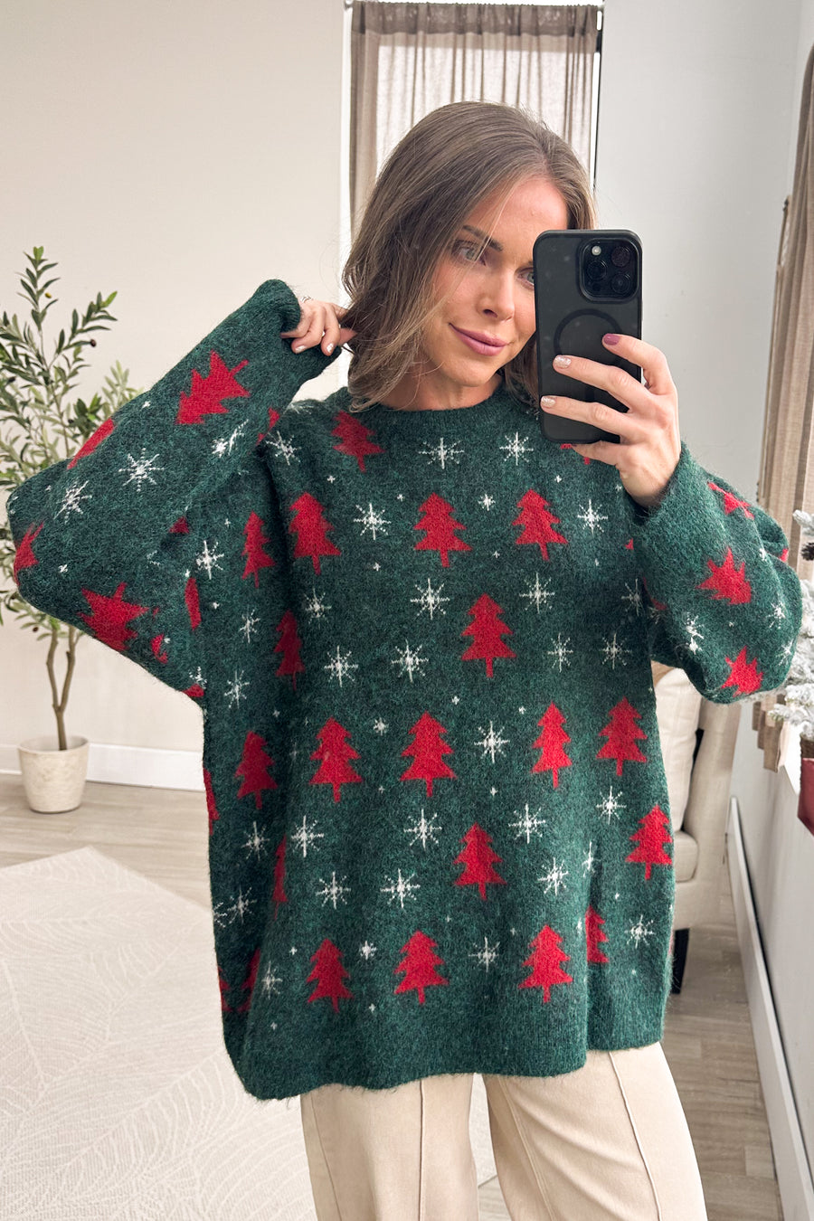 Evergreen All Christmas Pattern Knit Sweater