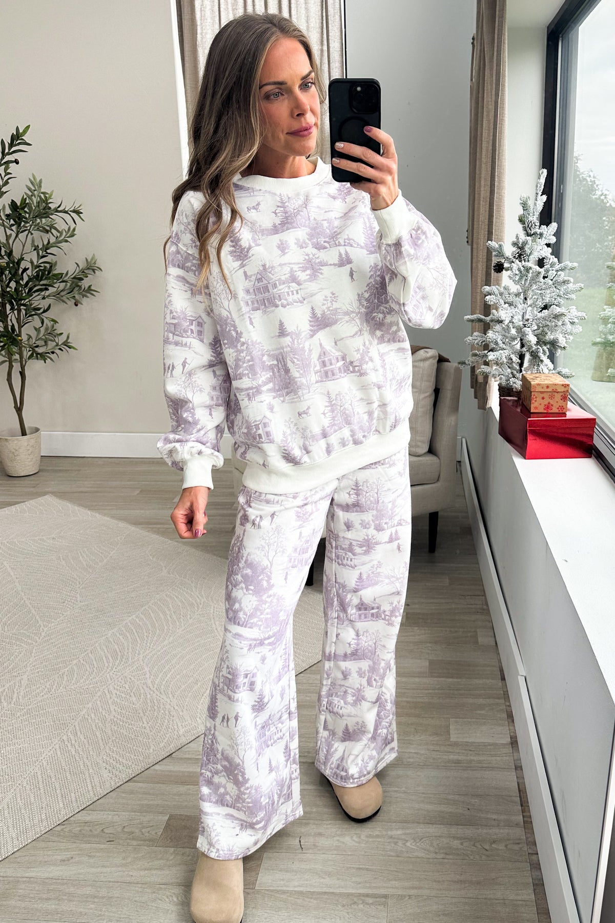 Lavender Christmas Village Sweatshirt And Pant Set