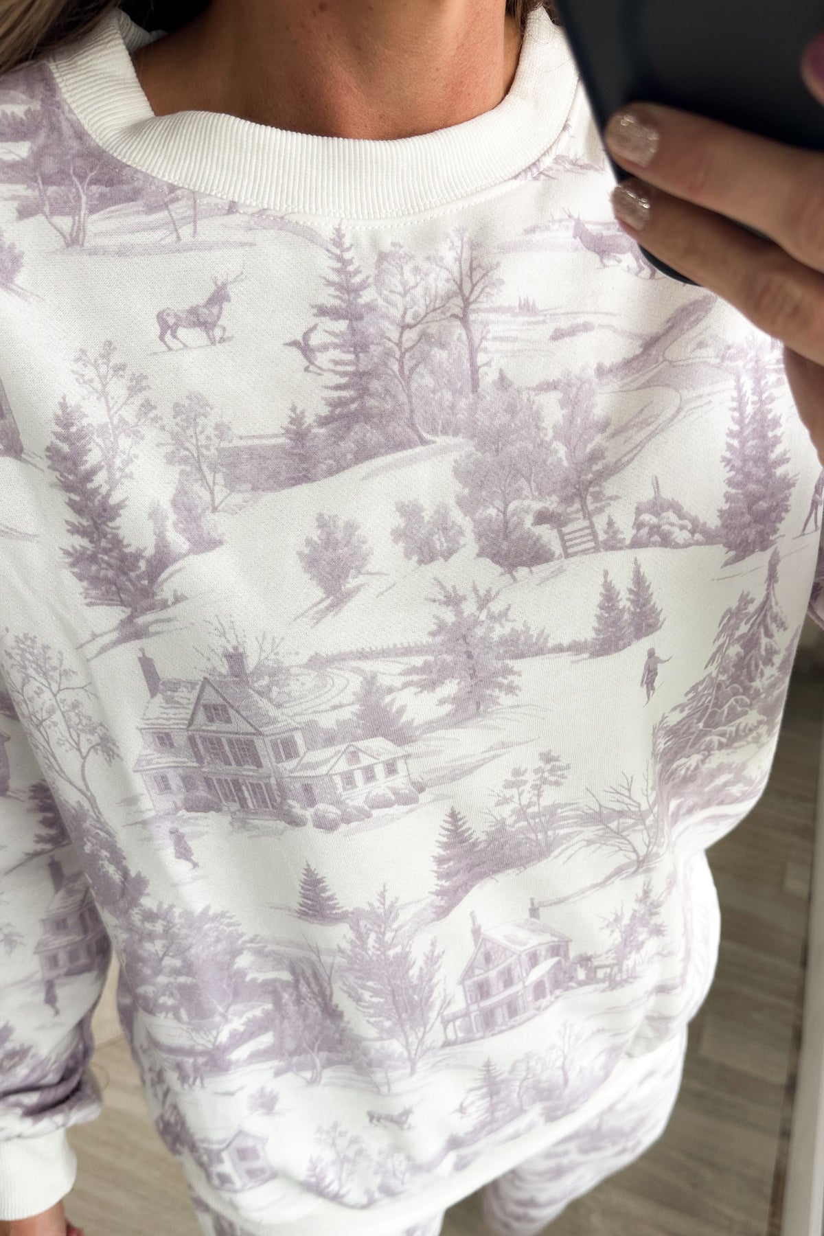 Lavender Christmas Village Sweatshirt And Pant Set