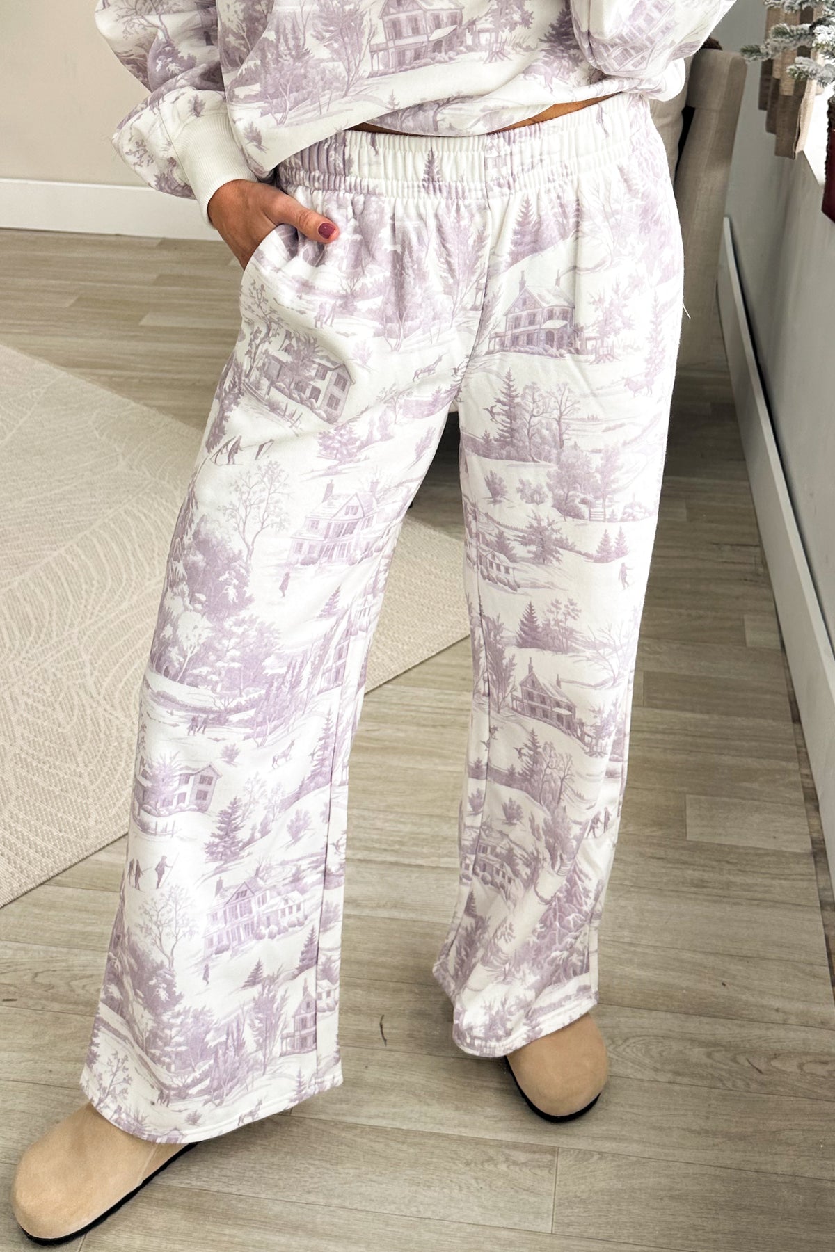Lavender Christmas Village Sweatshirt And Pant Set