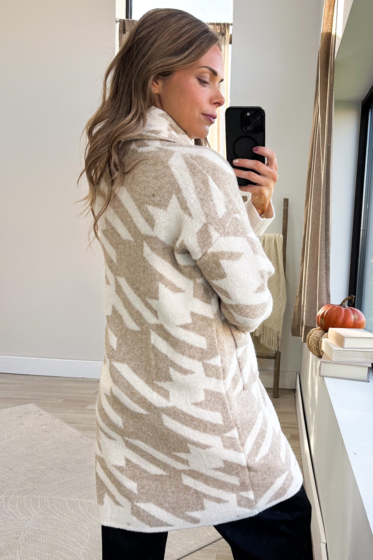 Tan Printed Plush Open Cardigan