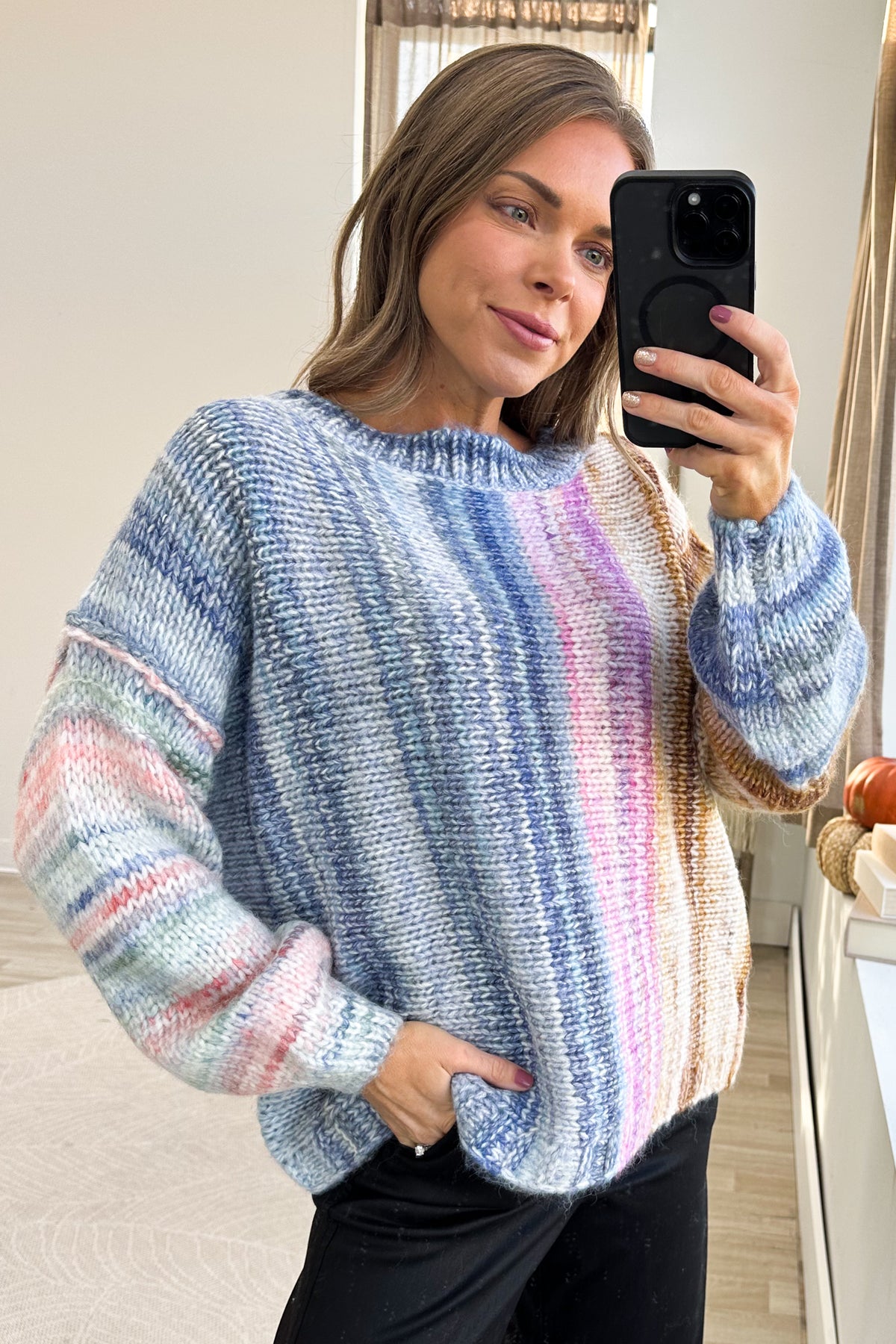 Dusty Blue Multicolor Marled Stripe Sweater