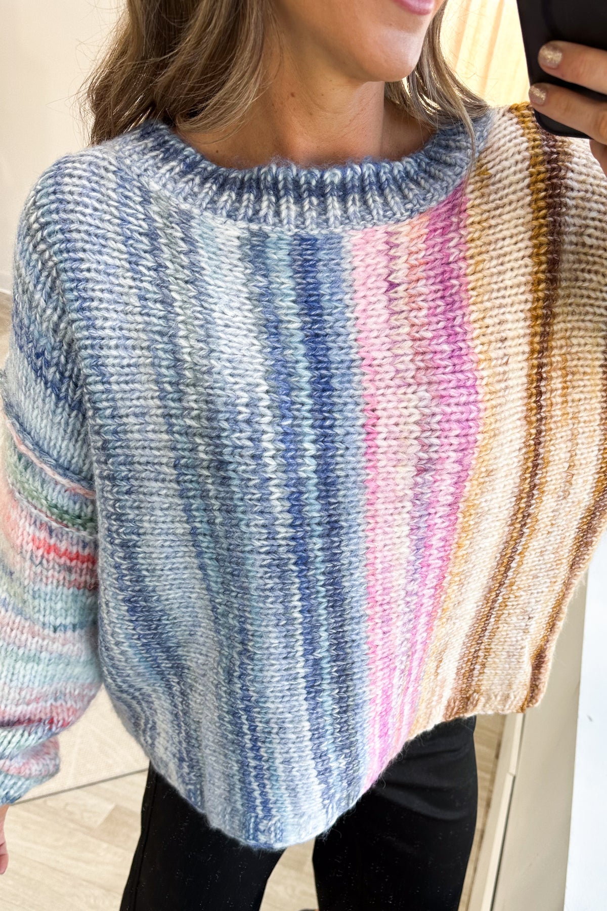 Dusty Blue Multicolor Marled Stripe Sweater