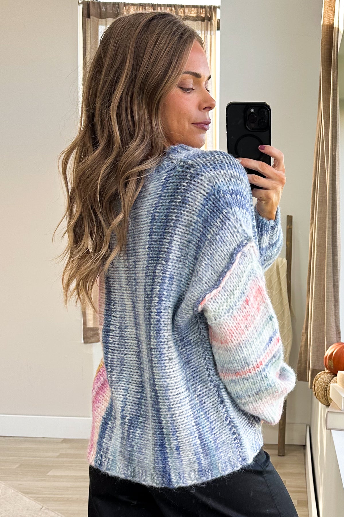 Dusty Blue Multicolor Marled Stripe Sweater