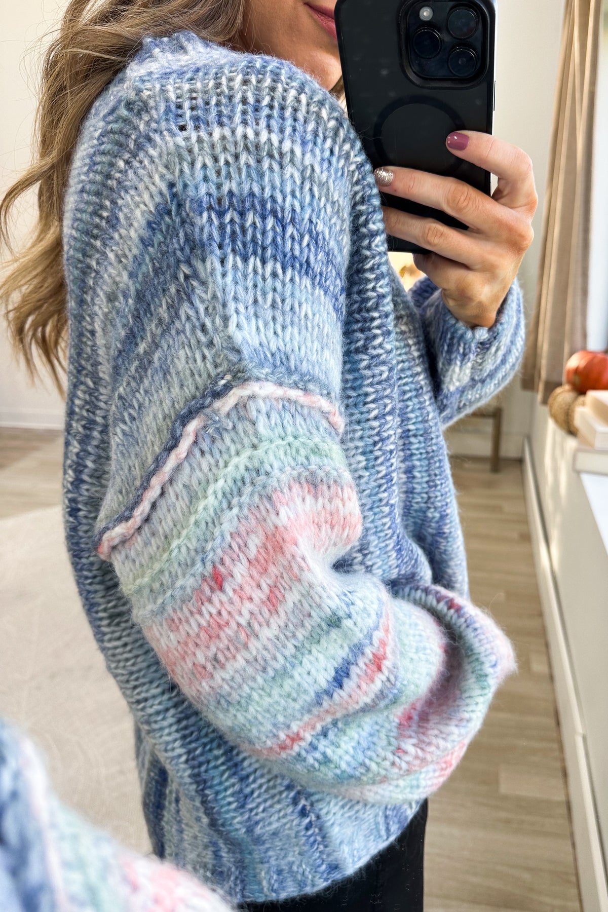 Dusty Blue Multicolor Marled Stripe Sweater