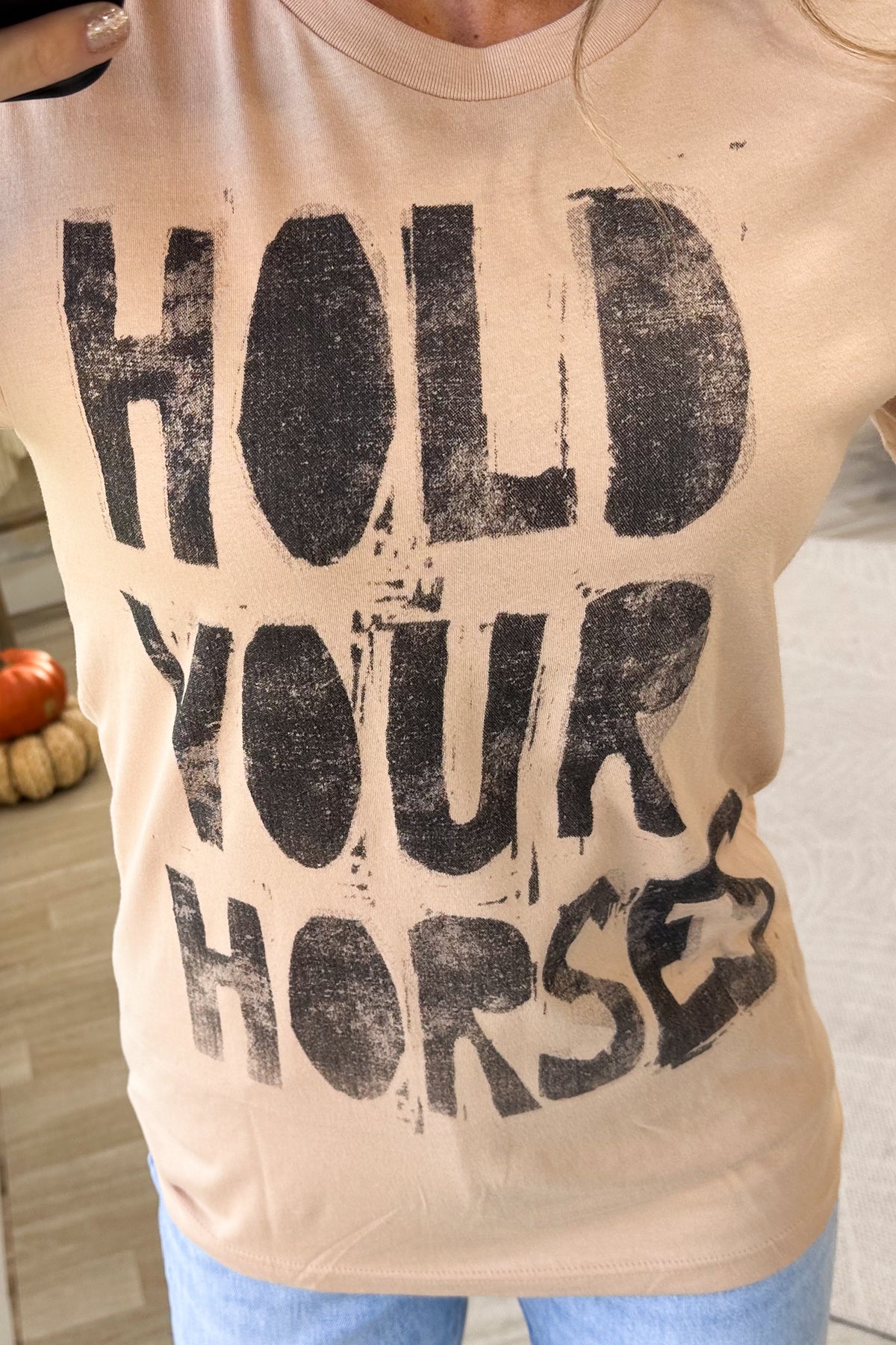 Light Tan Hold Your Horses Knit Tee