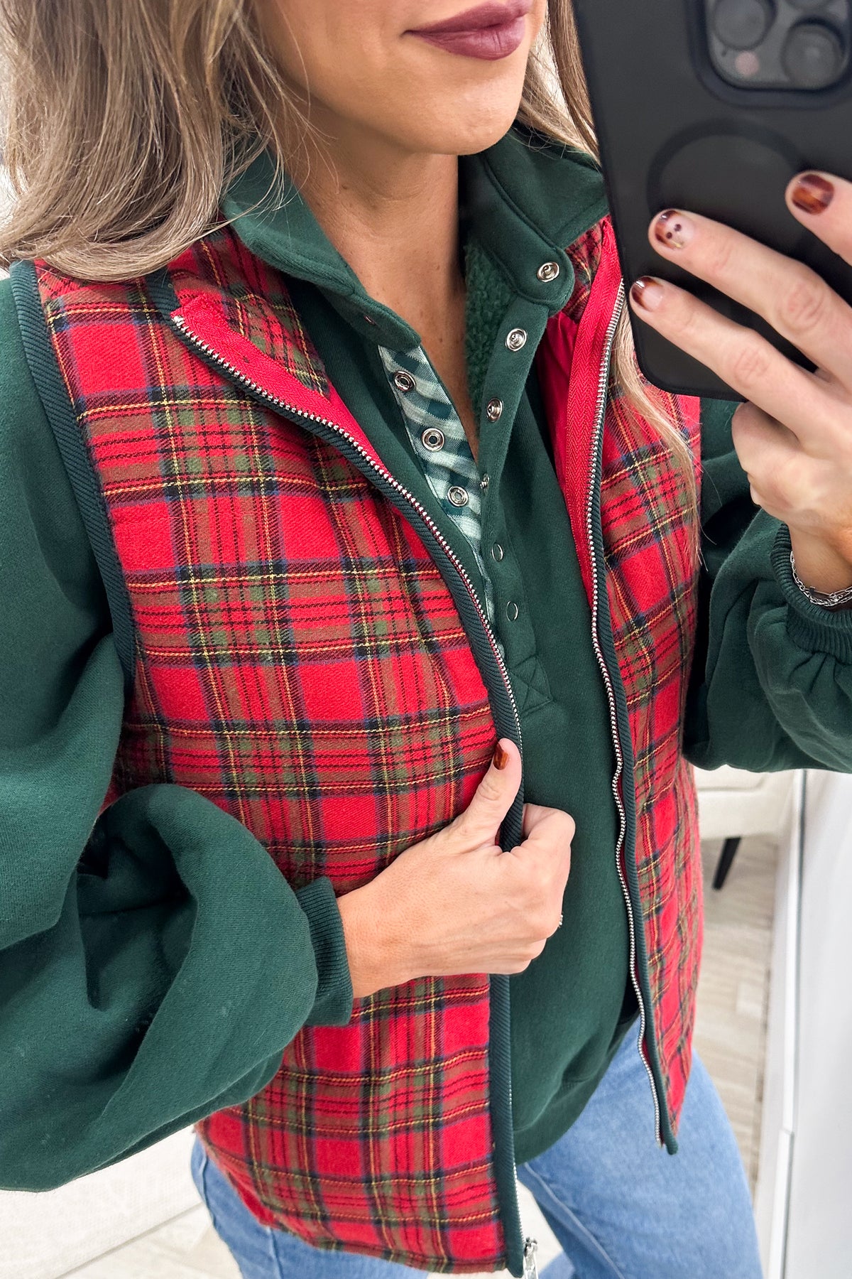 Staccato Red With Green Contrast Plaid Vest