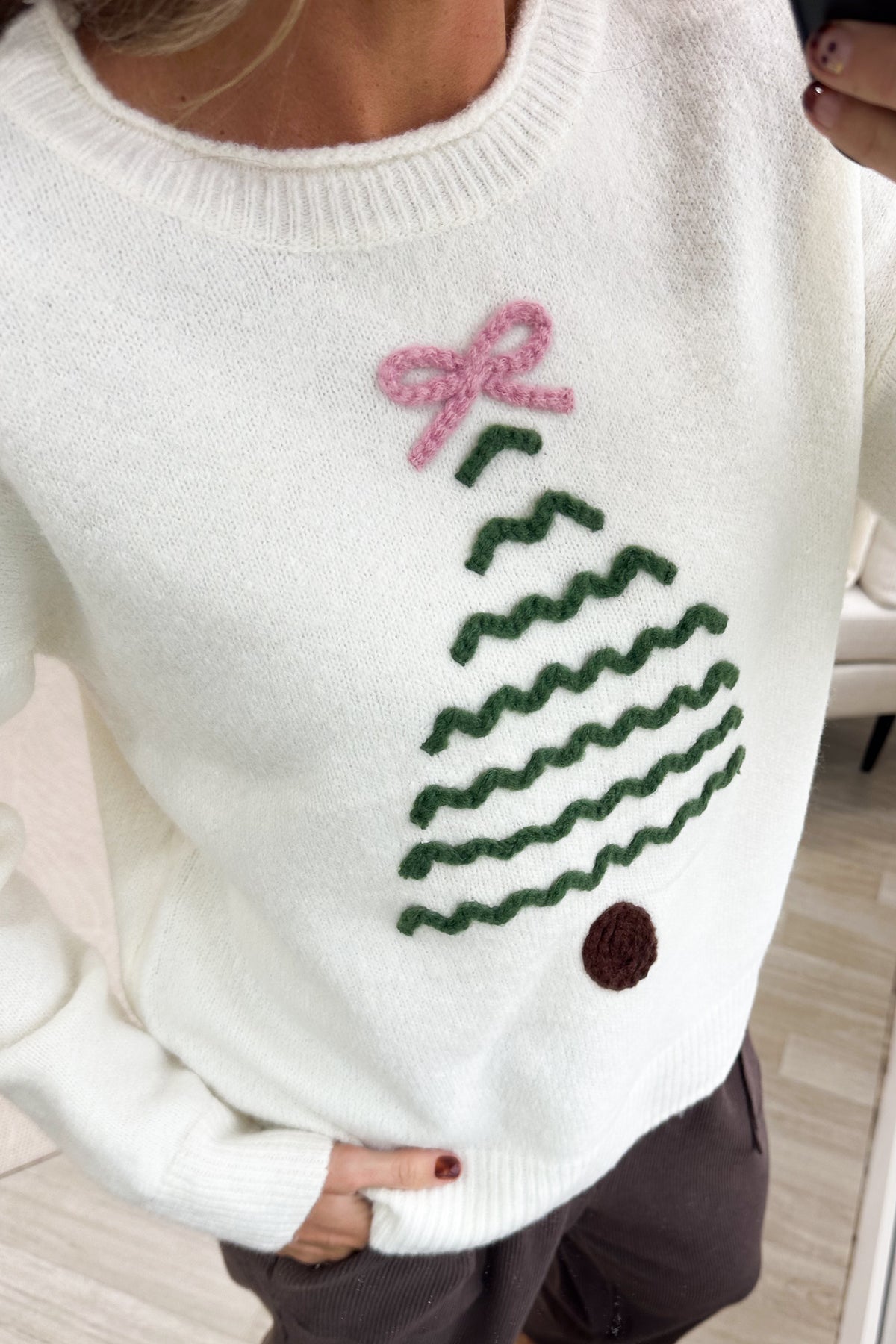 Ivory Textured Christmas Tree Sweater