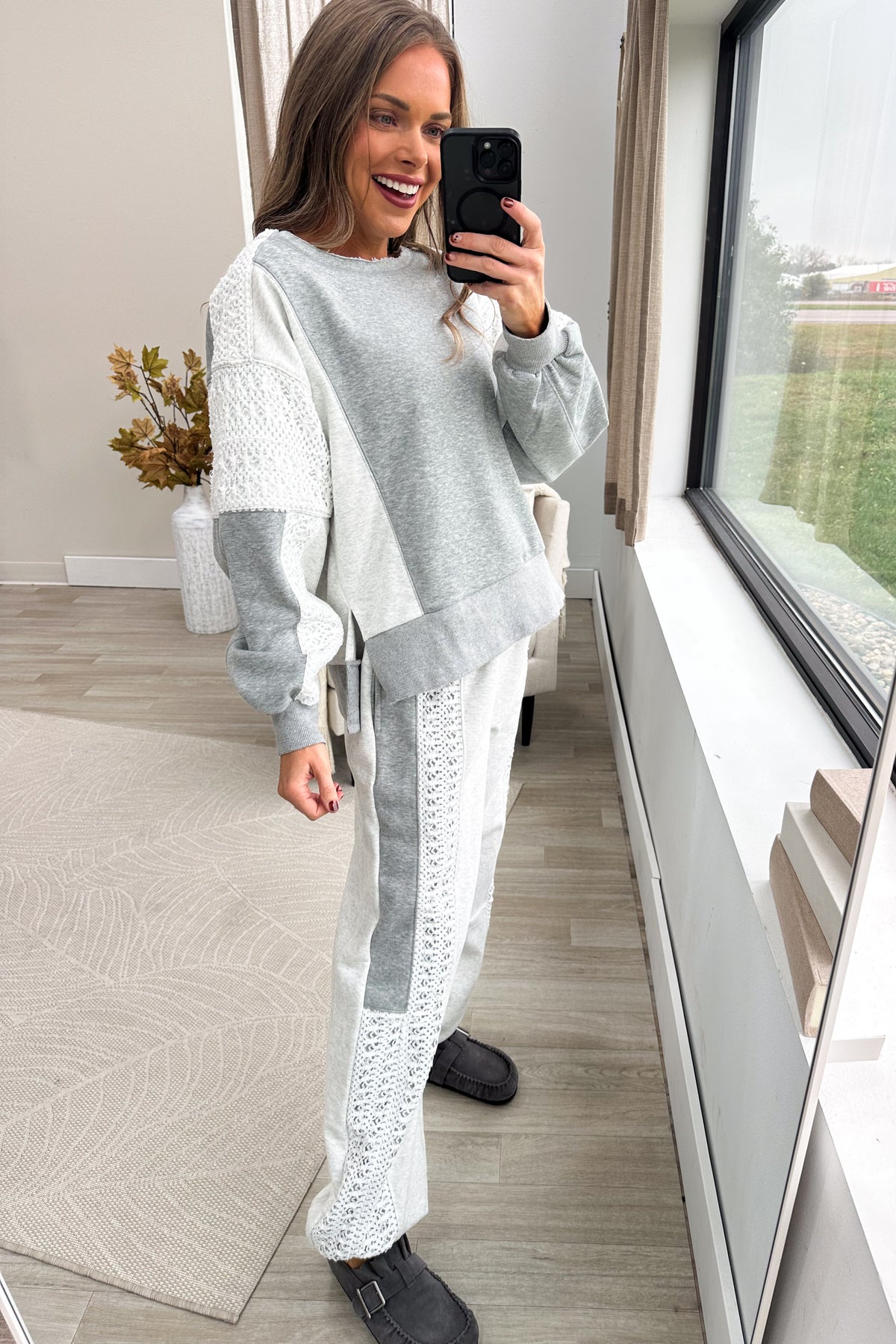 Heather Grey Elastic Waist Lace Panel Jogger
