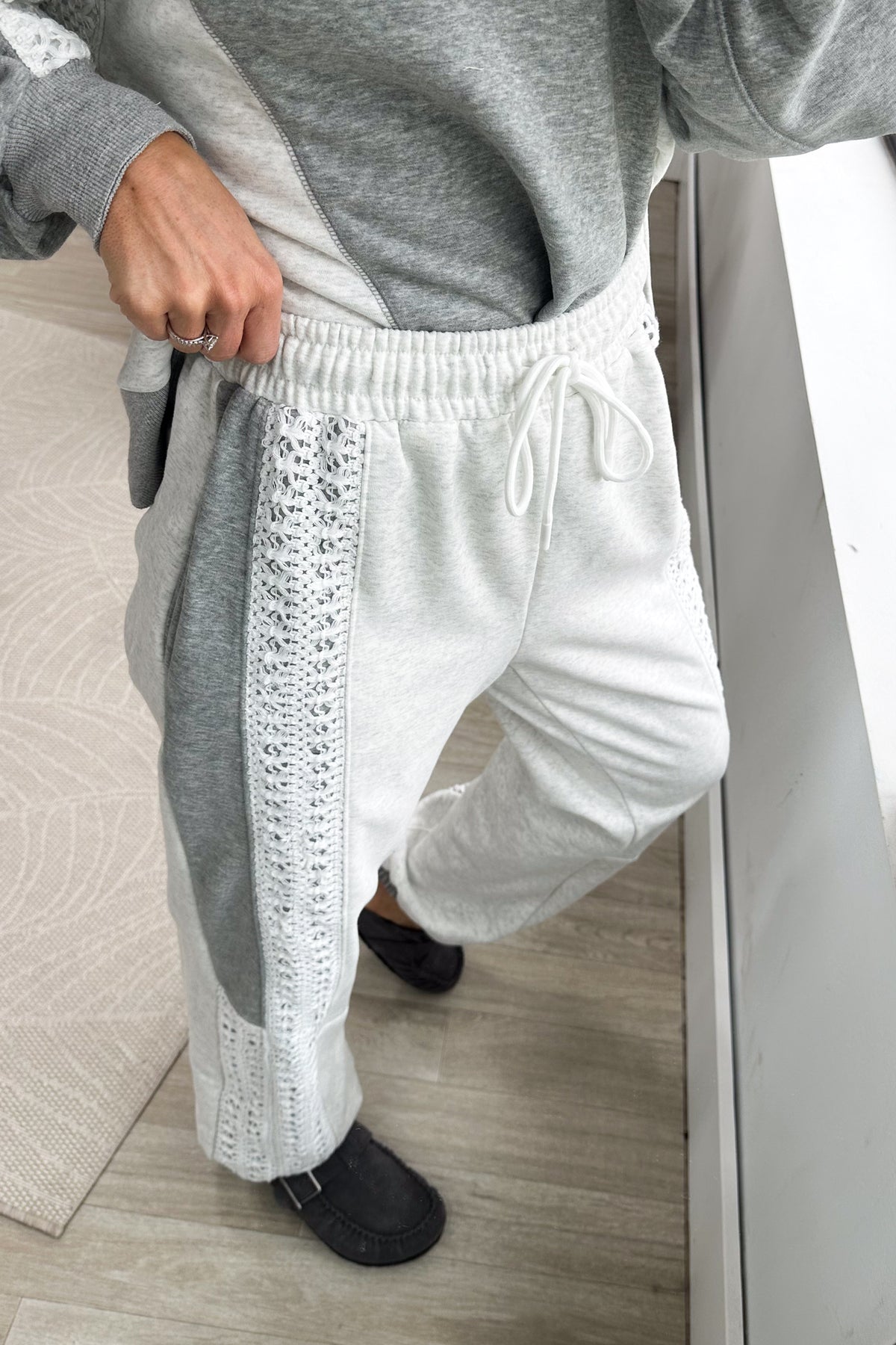Heather Grey Elastic Waist Lace Panel Jogger