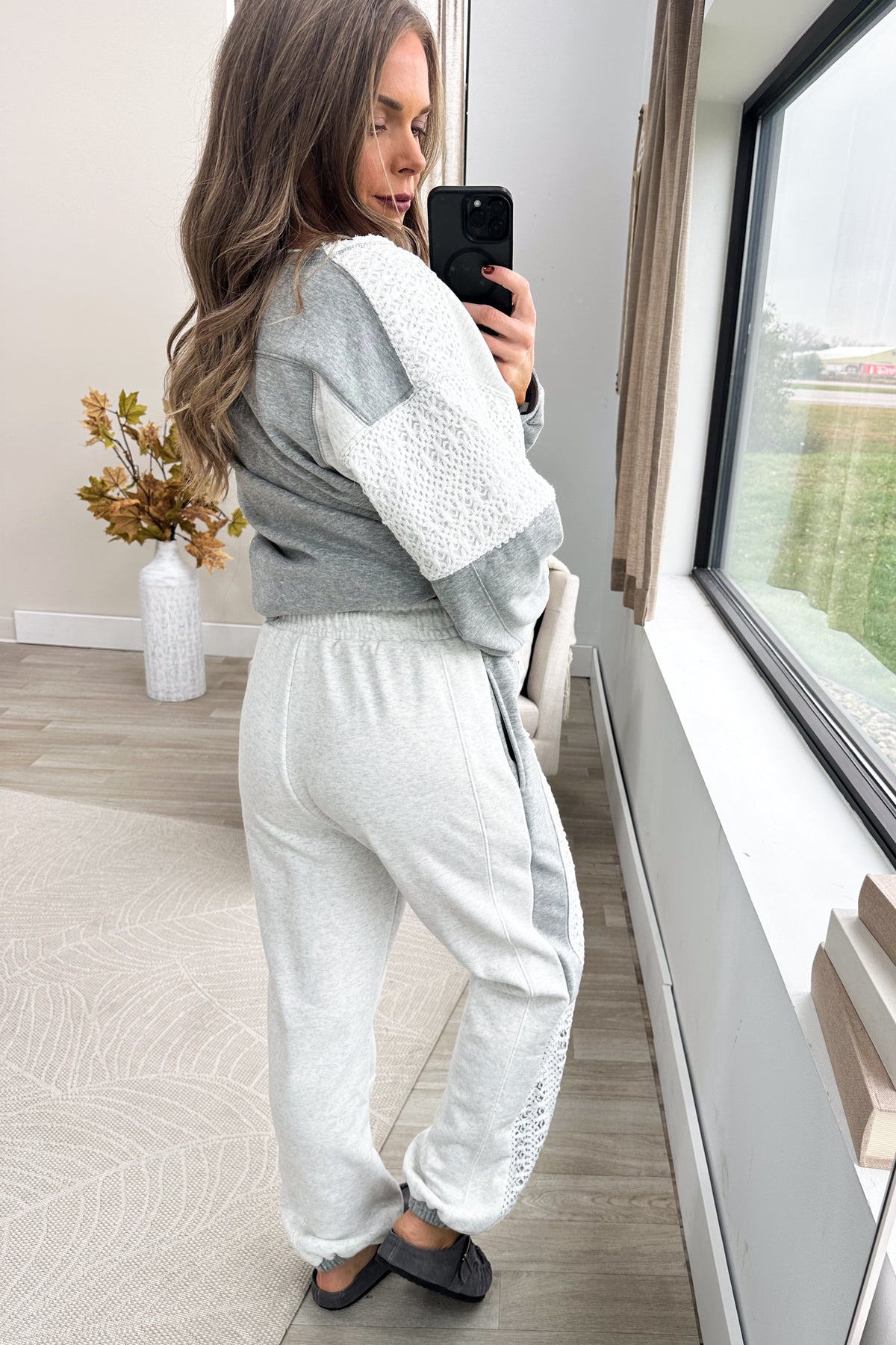Heather Grey Elastic Waist Lace Panel Jogger