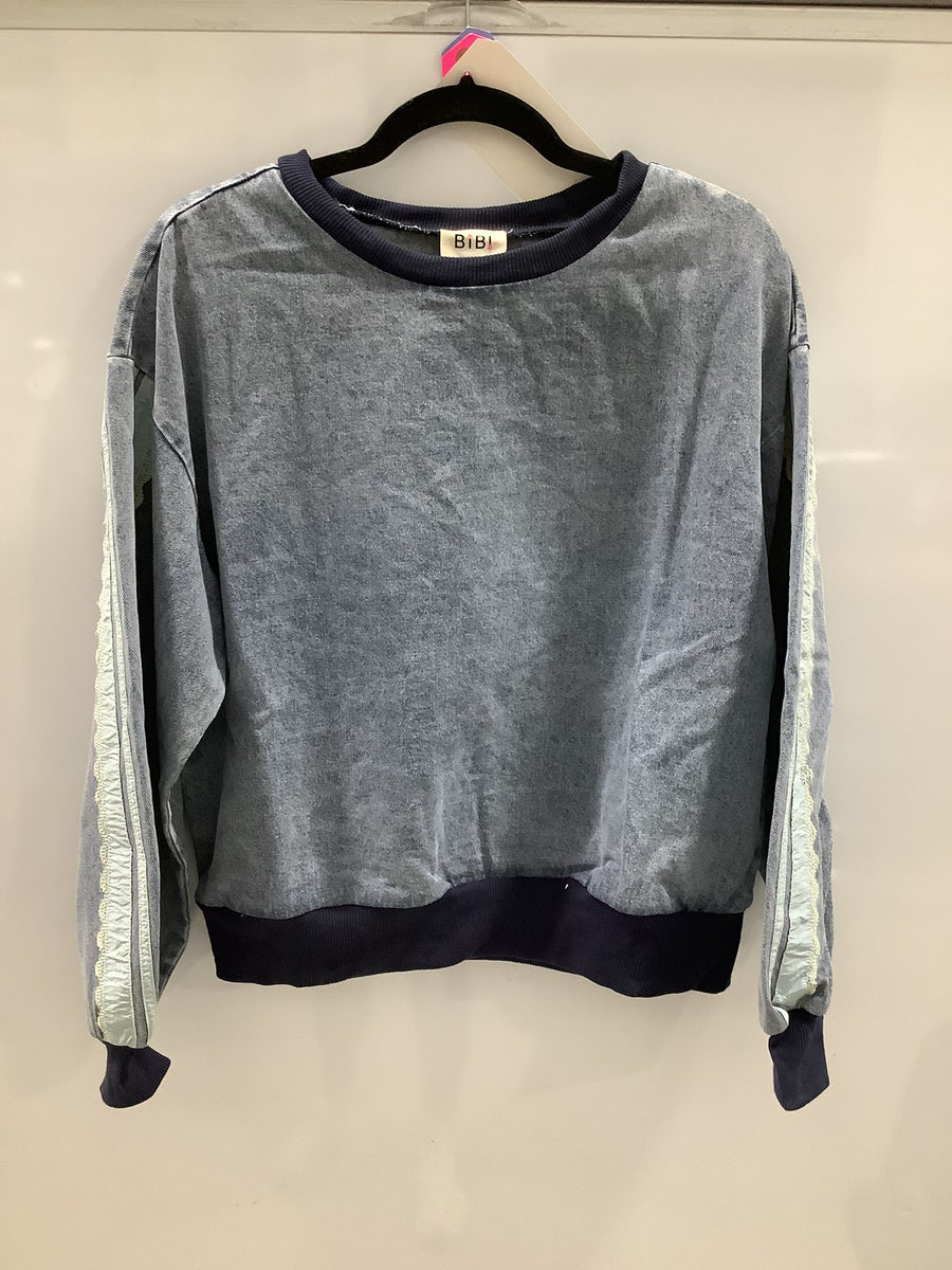 Blue Washed Denim Lace Contrast Sweatshirt