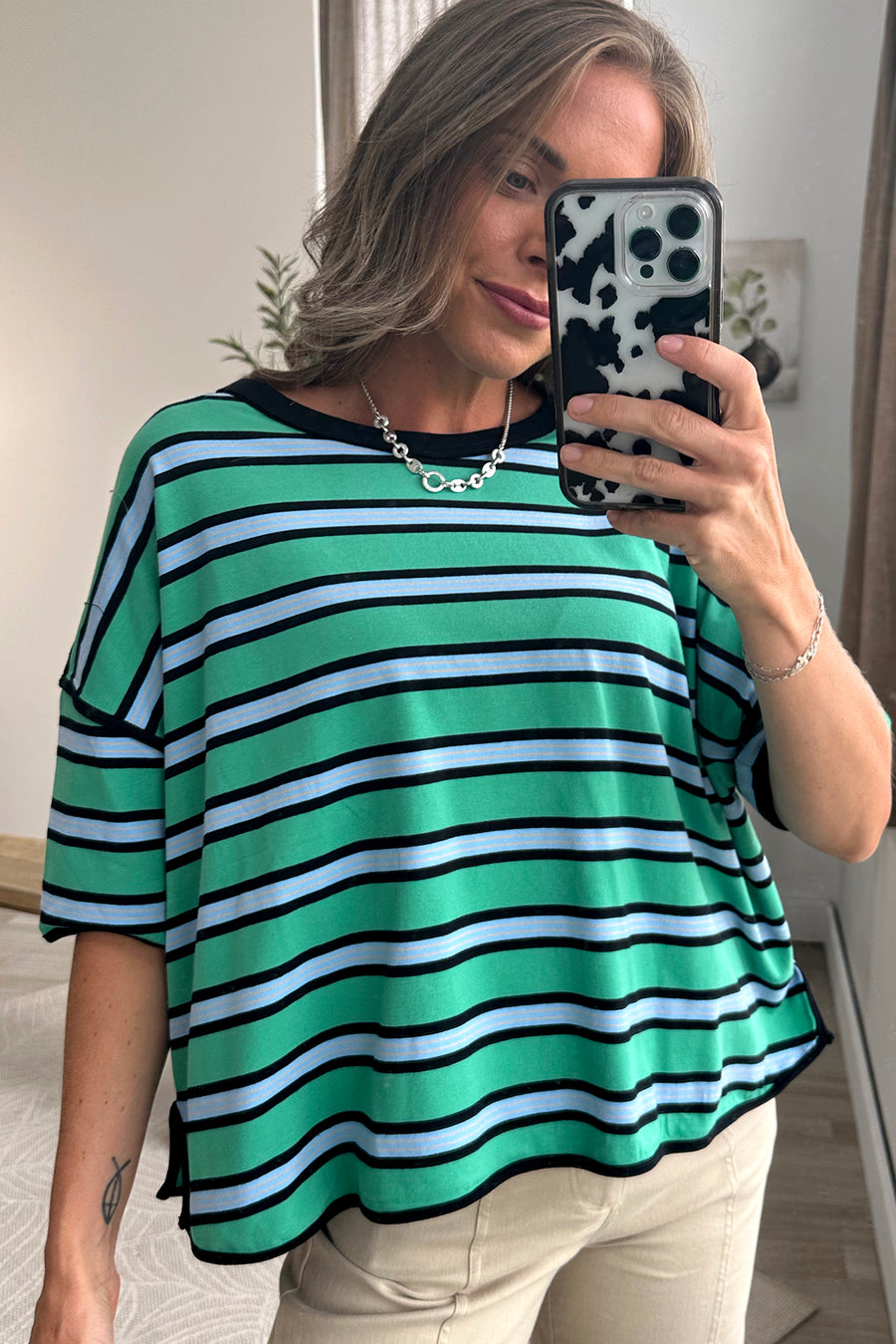 Ribbed Sunset Stripe Pullover Knit Top