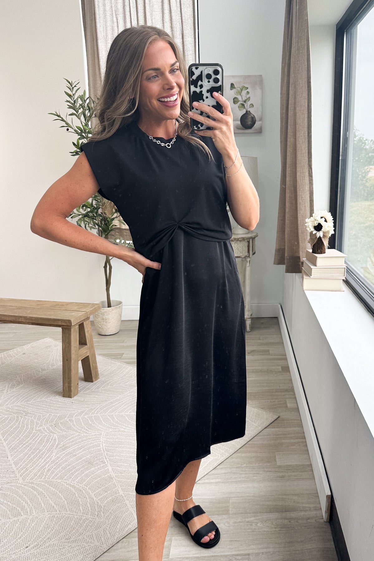 Black Cap Sleeve Tank Dress