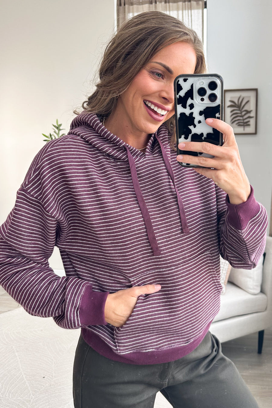 Stripe Drawstring Hoodie With Kangaroo Pocket