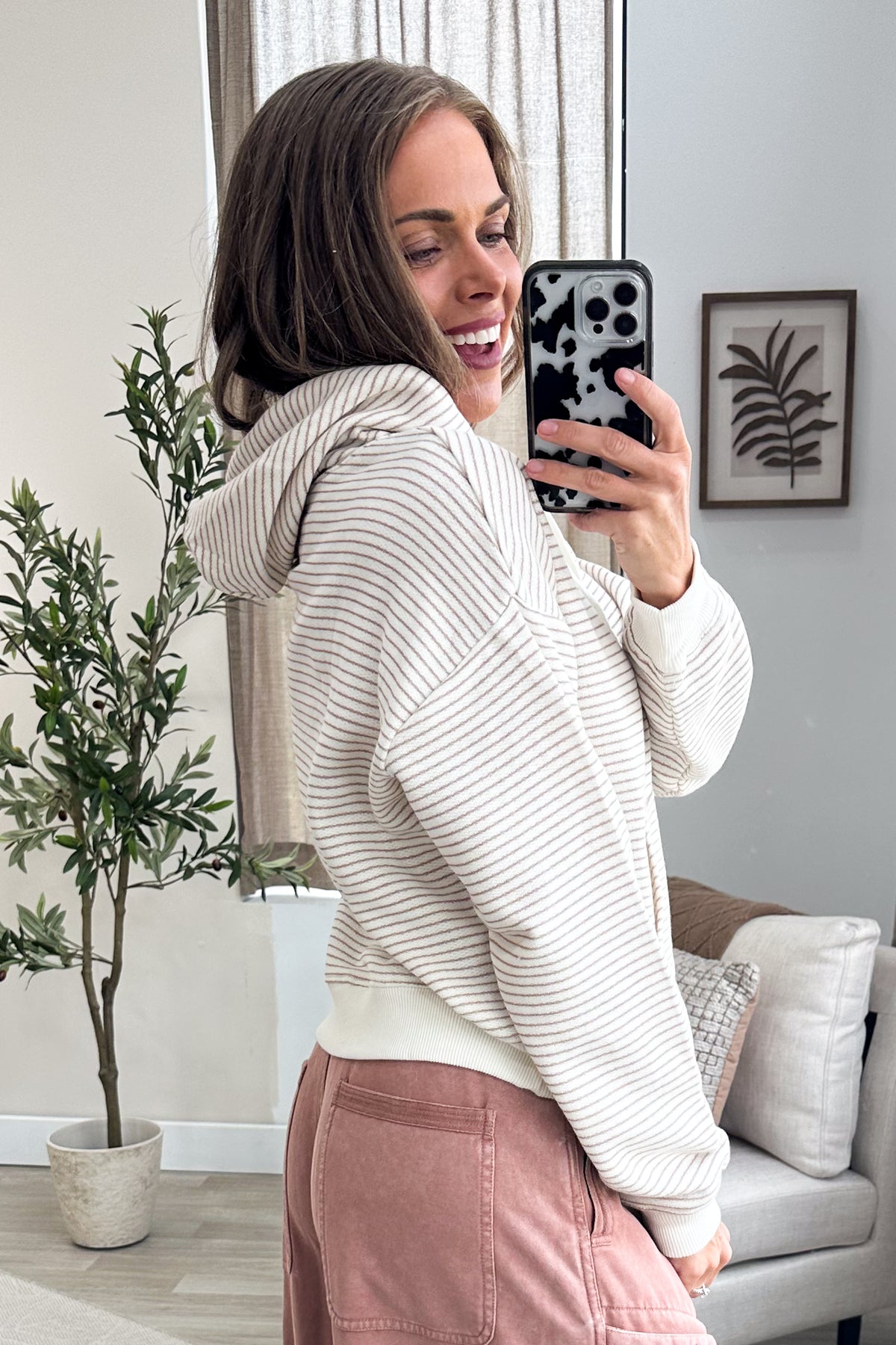 Stripe Drawstring Hoodie With Kangaroo Pocket
