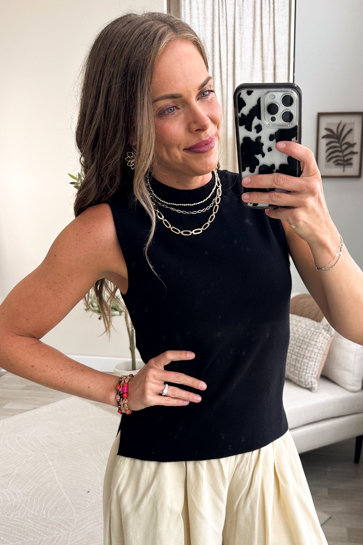 Sleeveless Micro Ribbed Mock Neck Top