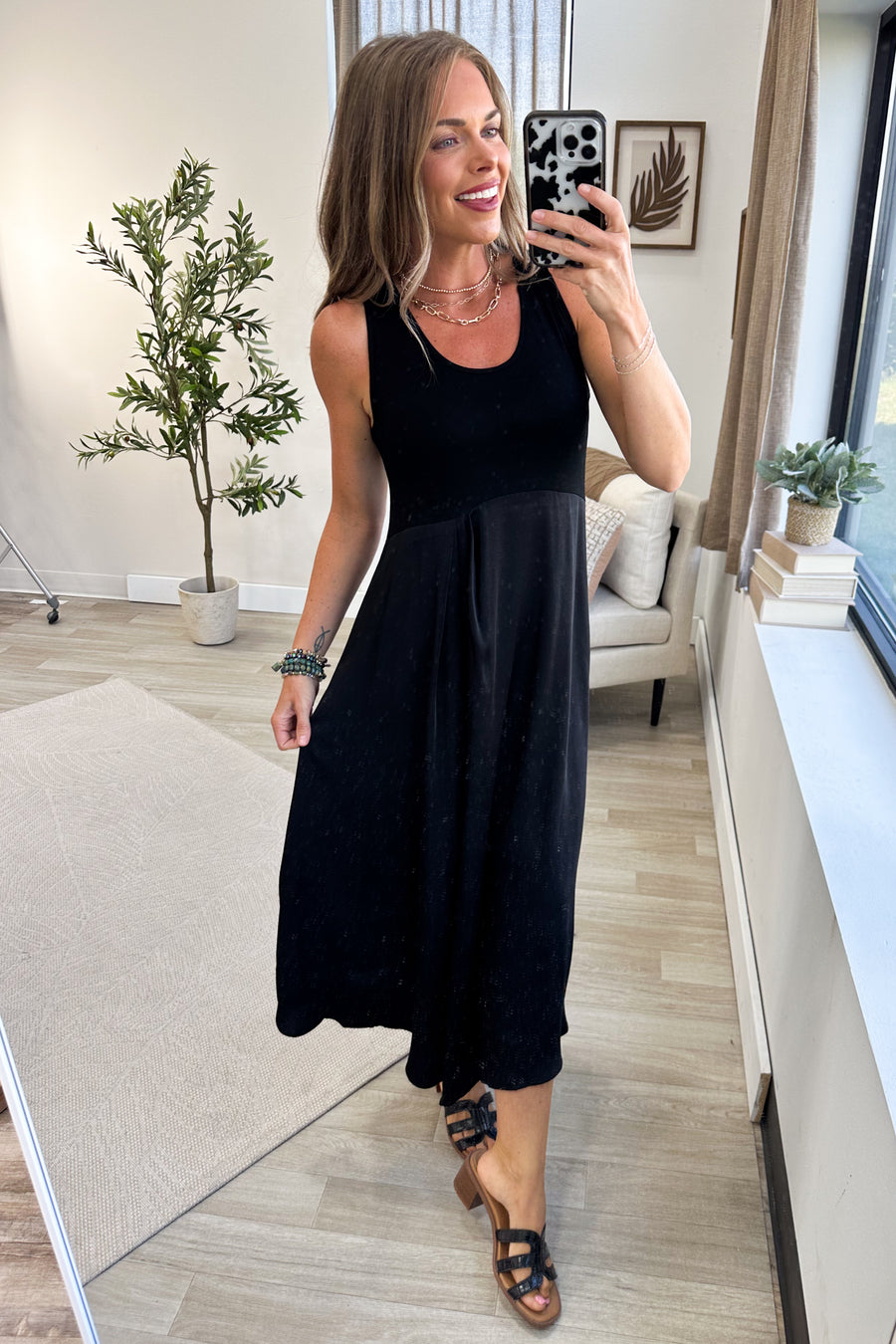 Black Front Pleat Detail Tank Dress