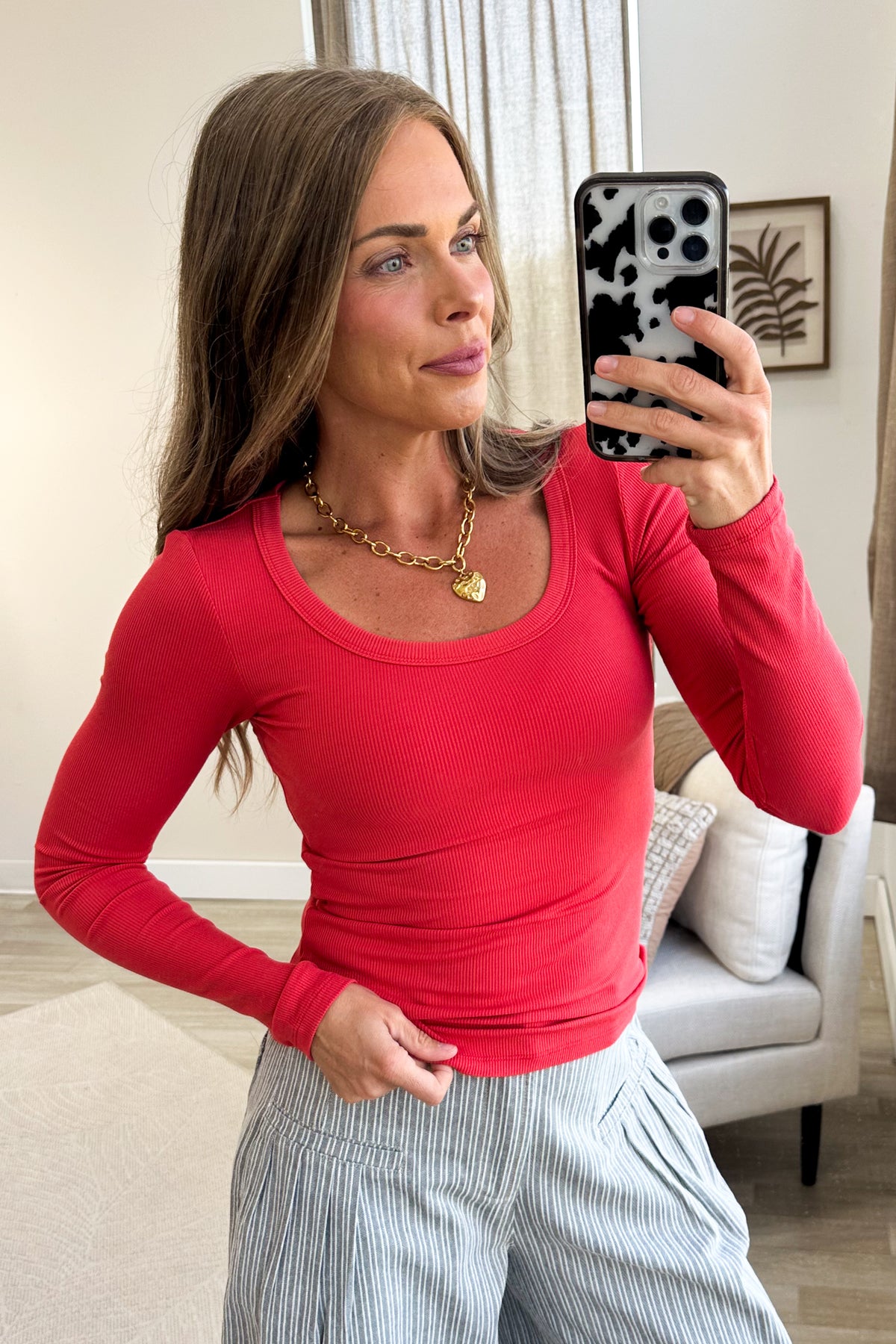 Slim Fit Scoop Neck Baby Ribbed Long Sleeve Knit Top