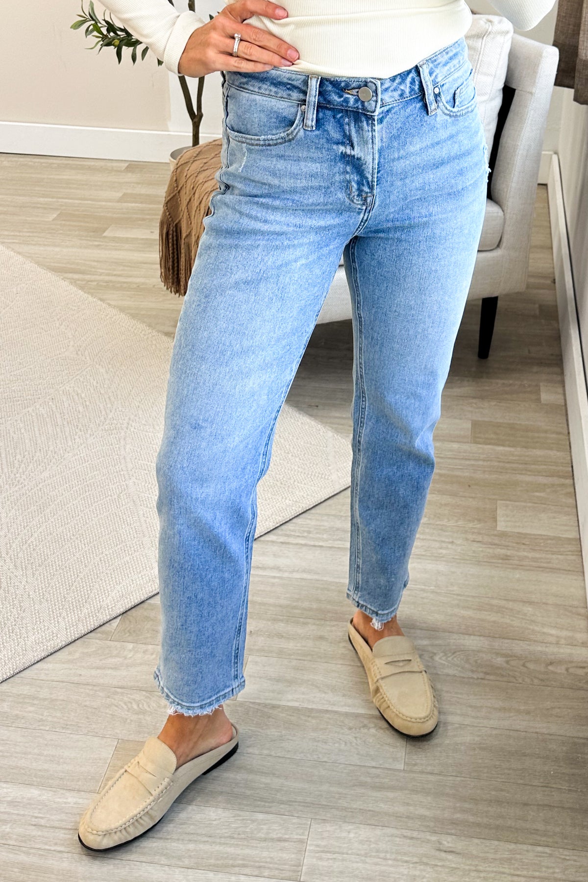 Mica Sky High Rise Wedge Straight Leg Jeans