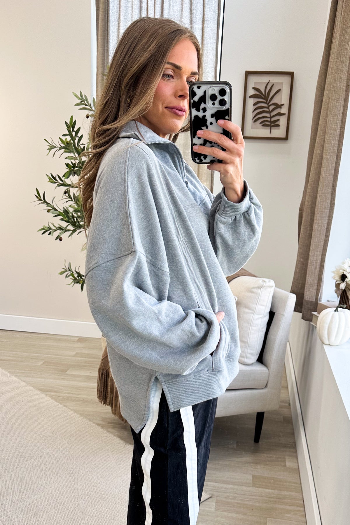 Heather Grey Relaxed Half Zip Sweatshirt