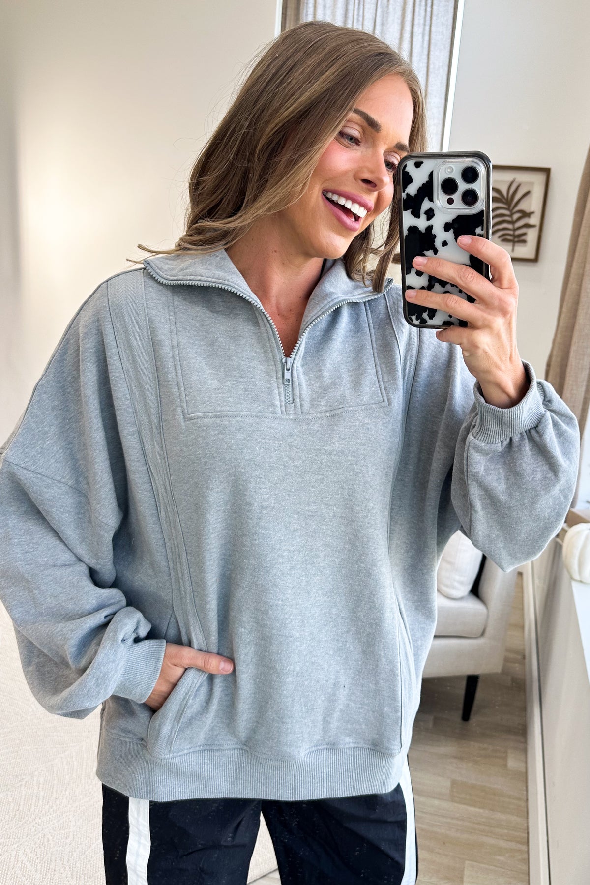 Heather Grey Relaxed Half Zip Sweatshirt