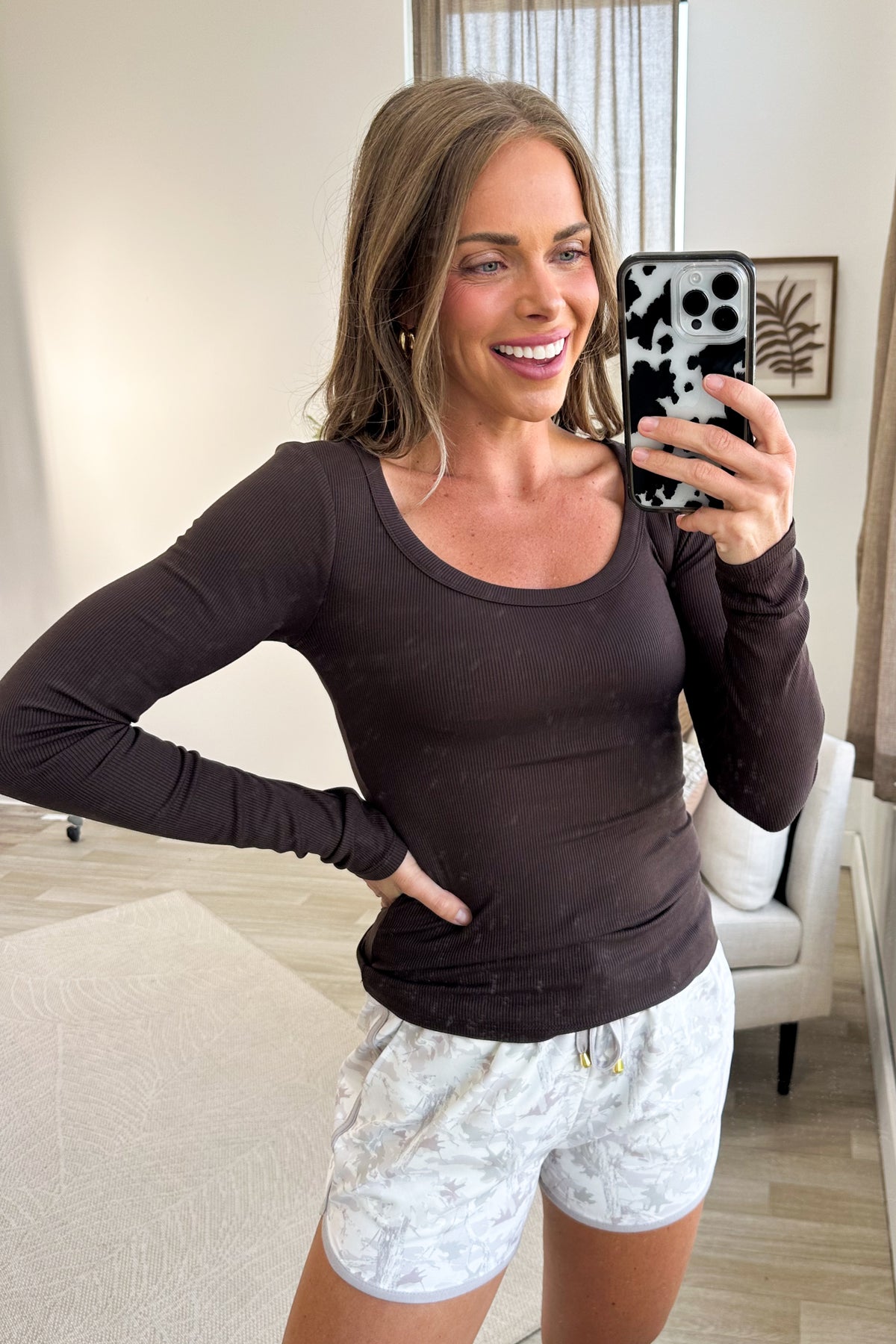 Slim Fit Scoop Neck Baby Ribbed Long Sleeve Knit Top
