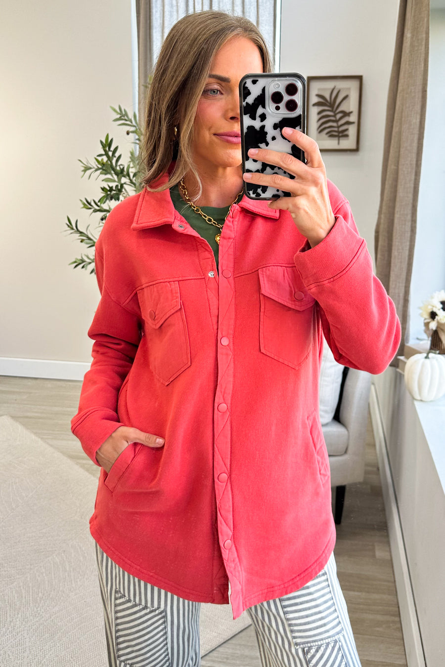 Soft Cotton Longline Shacket Wih Snap Closure