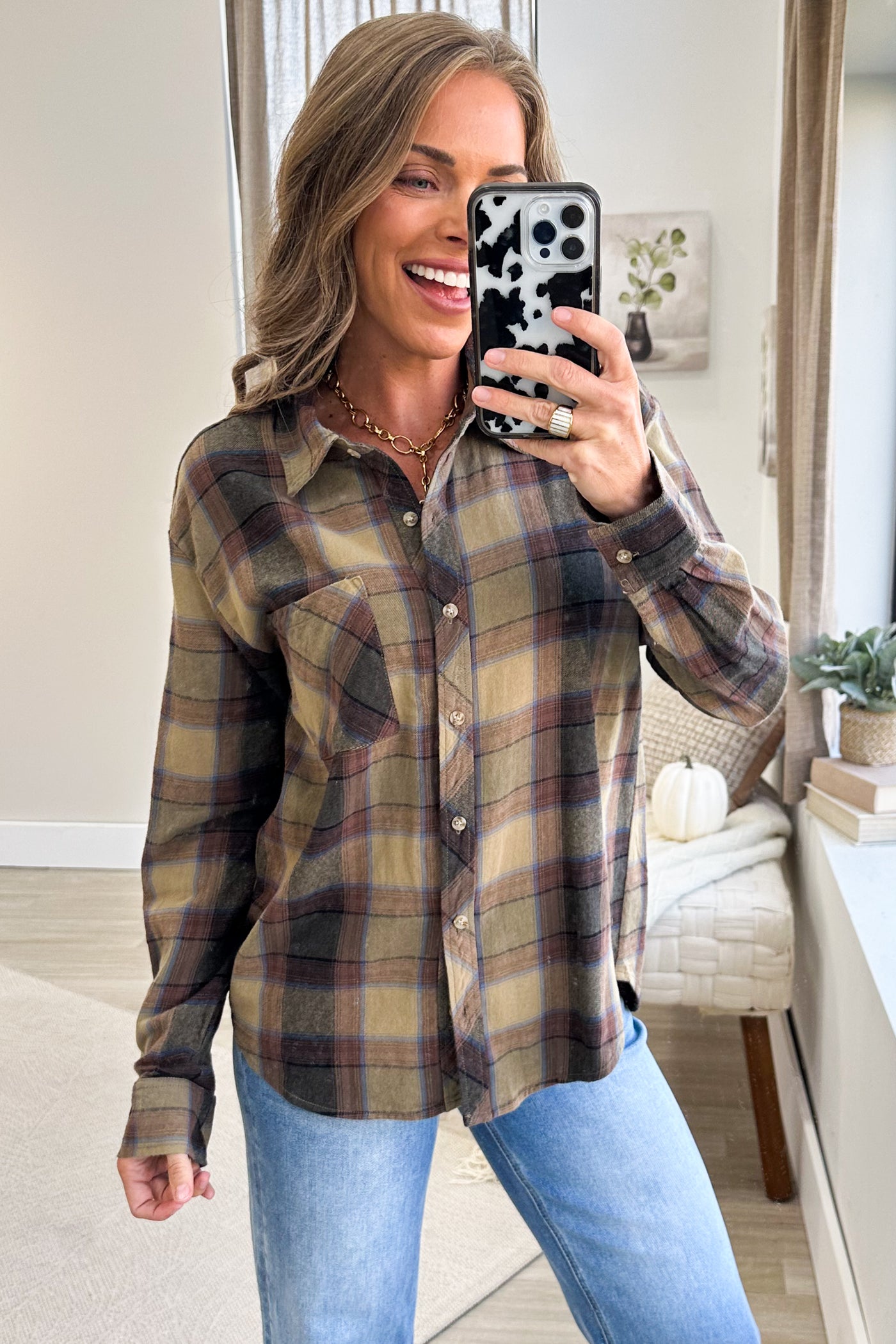 Olive Cotton Plaid Flannel Shirt