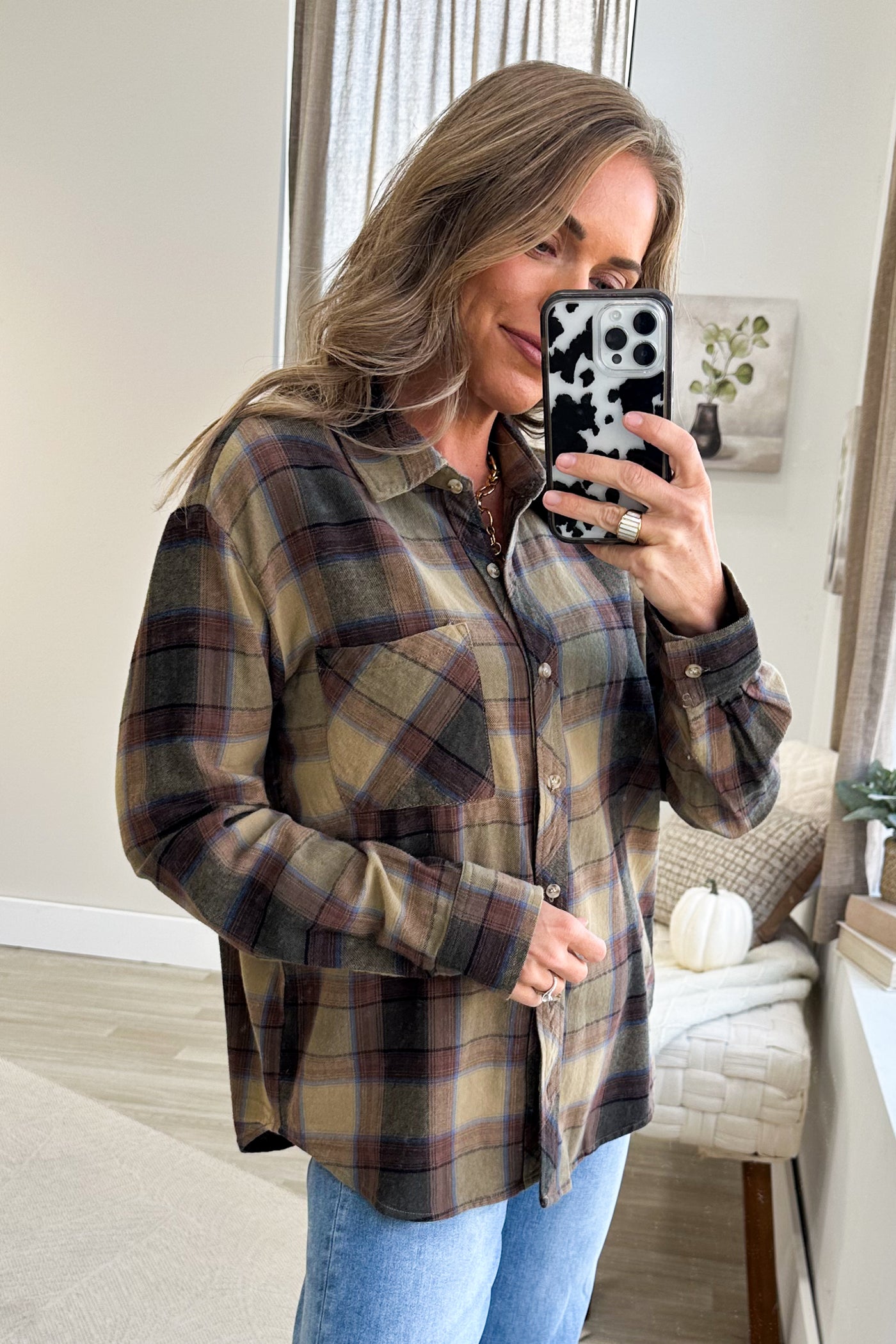 Olive Cotton Plaid Flannel Shirt