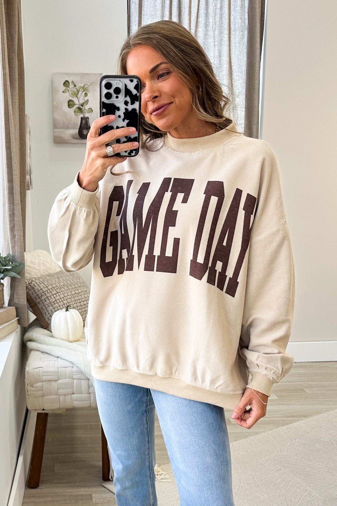 Beige Reversible Football Mock Neck Sweatshirt