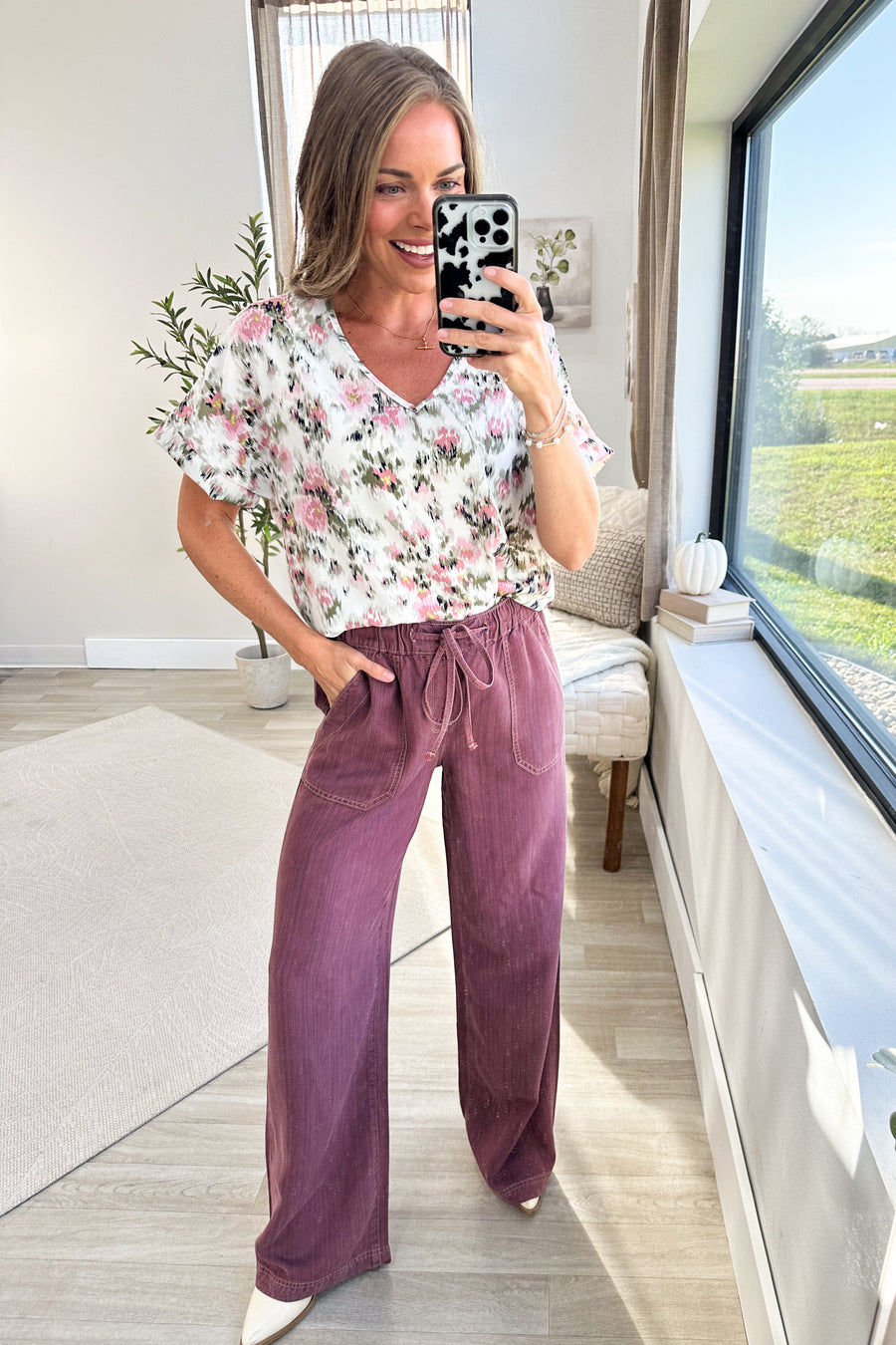 Mica Maroon High Rise Wide Leg Pants