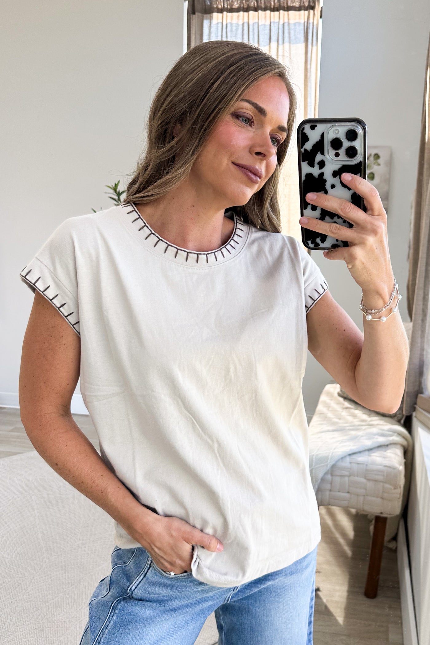 Stitch Detail Knit Short Sleeve Tee