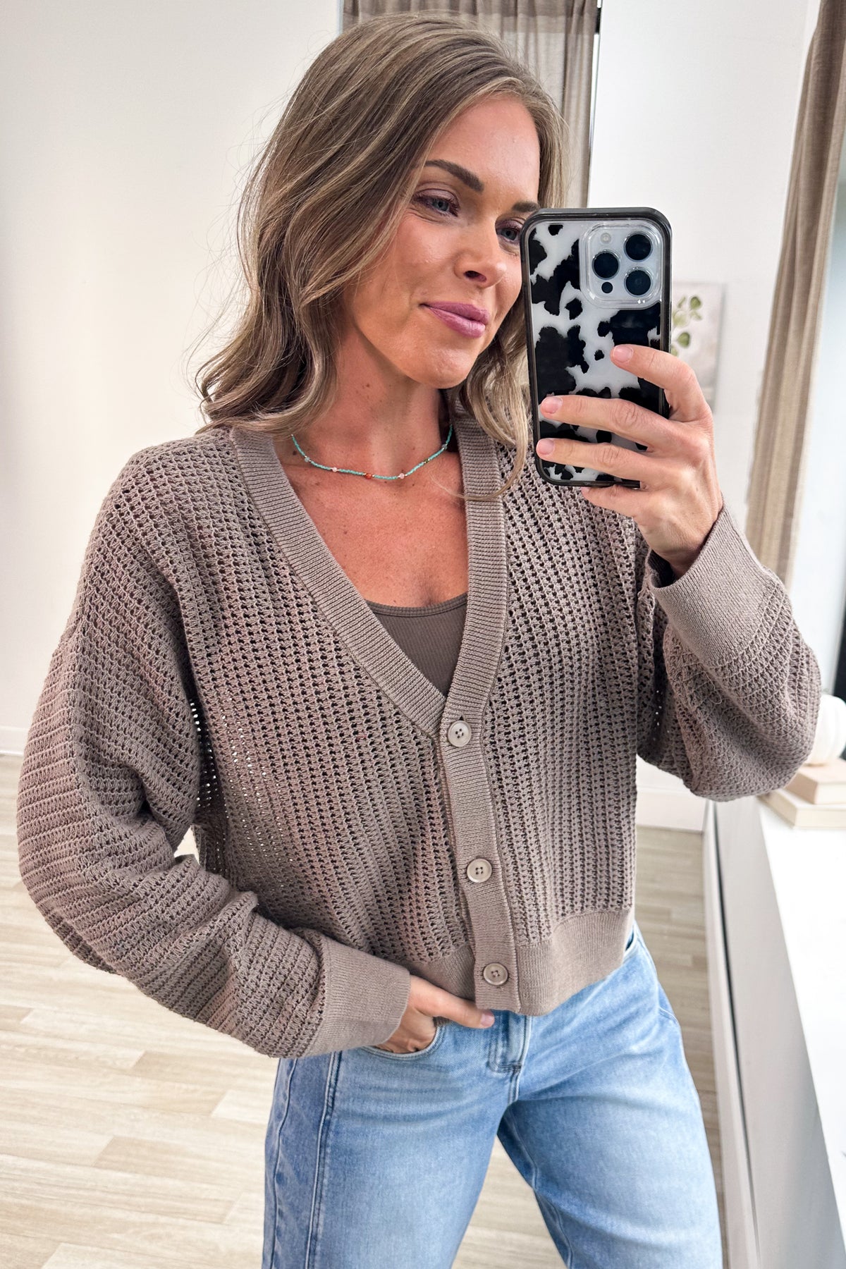Light Mocha Crochet Button Cardigan