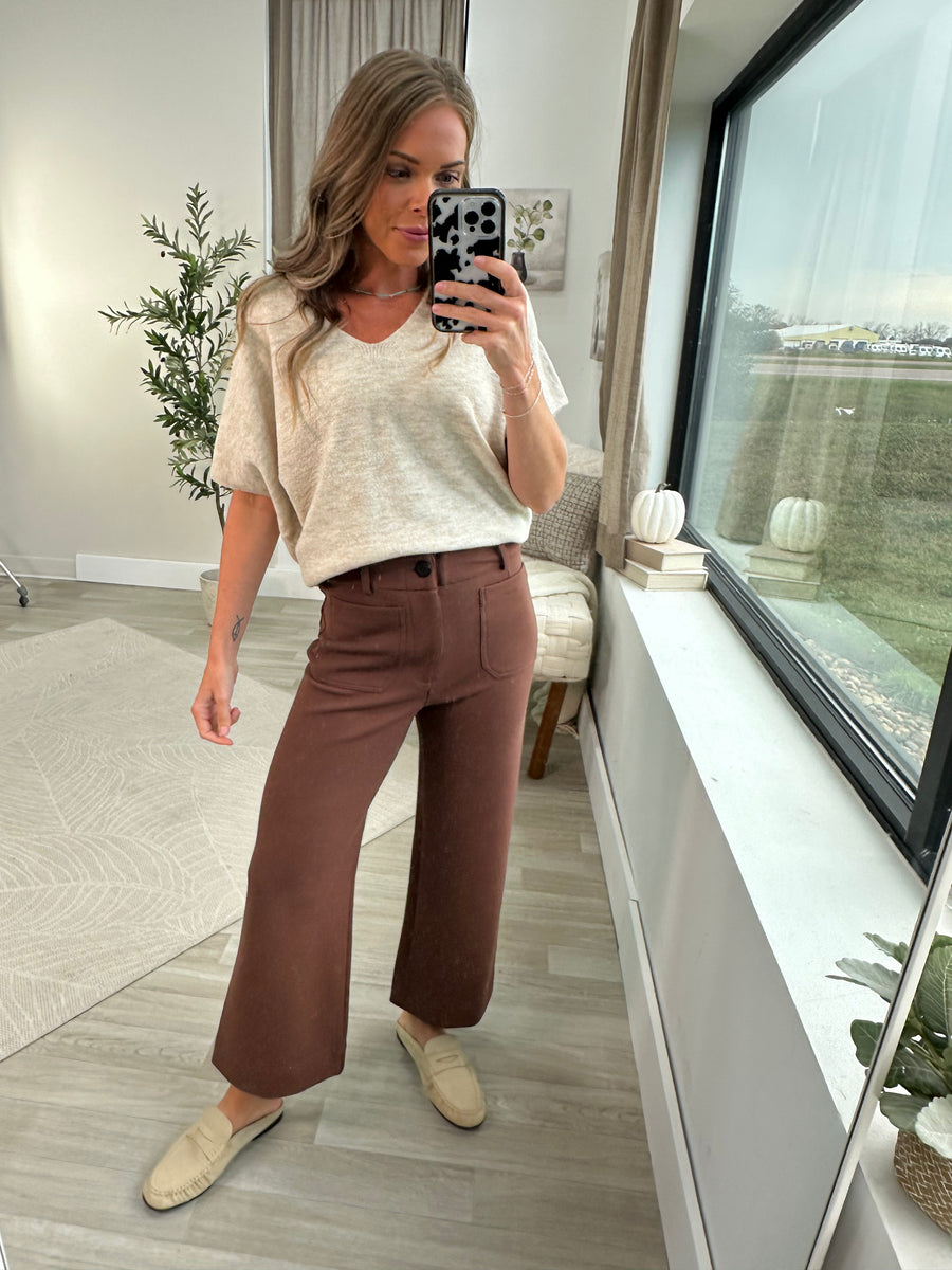 Brown Front Patch Pocket Pants