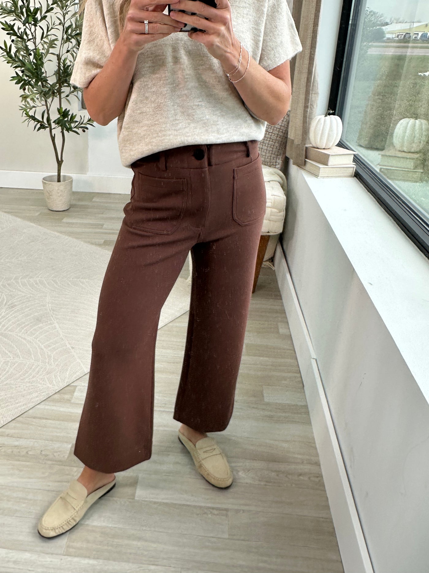 Brown Front Patch Pocket Pants