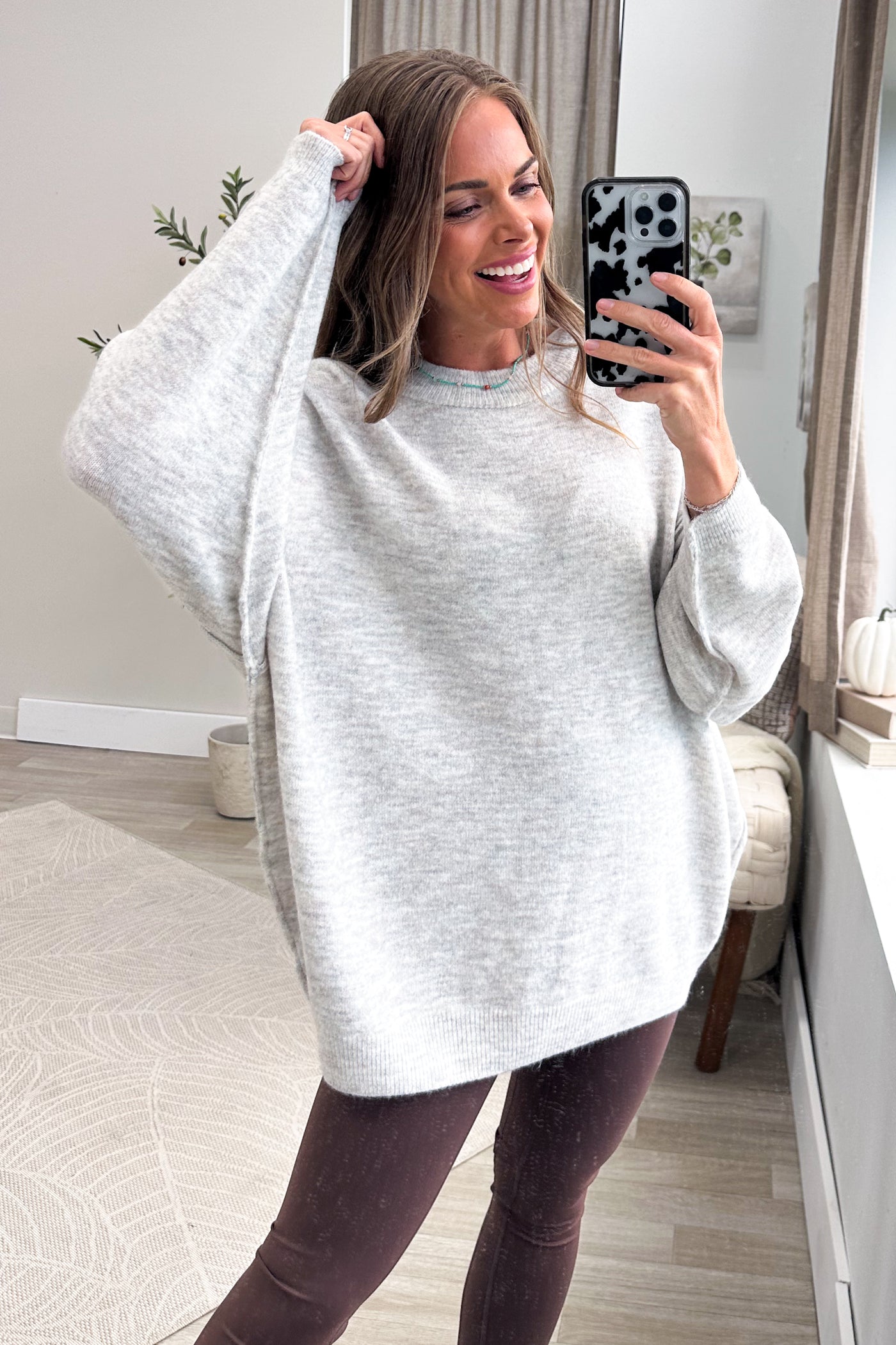 Oversized Round Neck Exposed Seam Sweater