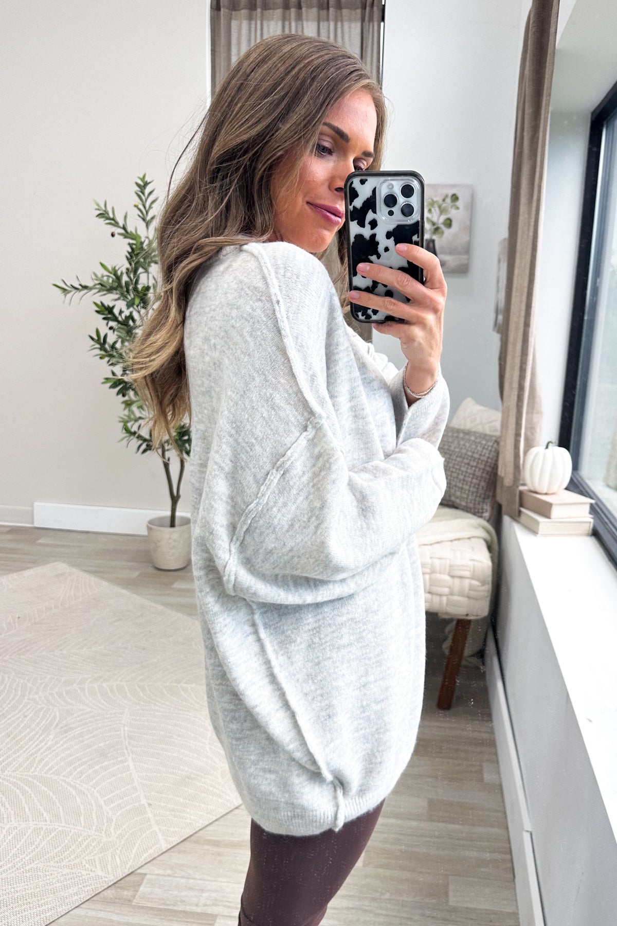 Oversized Round Neck Exposed Seam Sweater